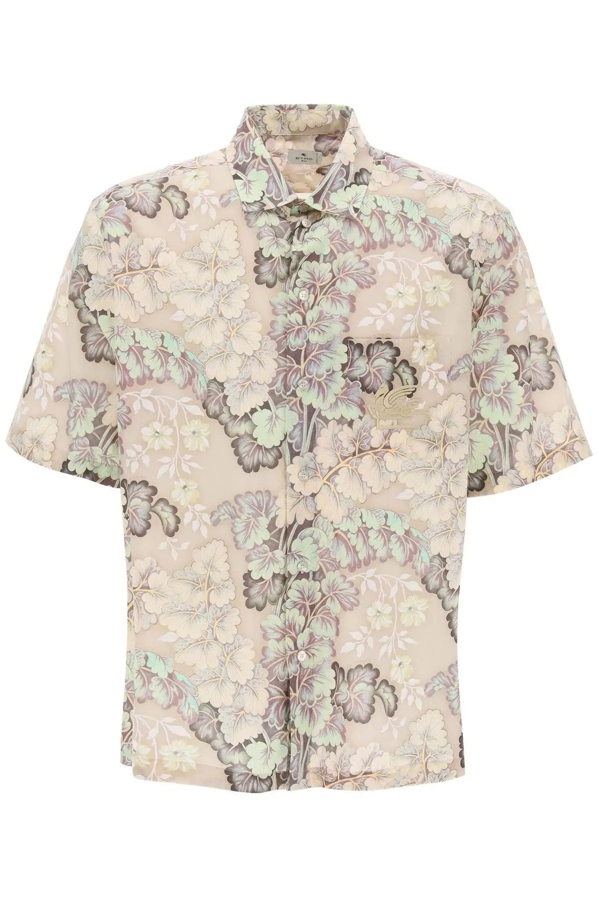 Image of Etro O1S22I1N0224 Short-Sleeved Floral Shirt In Ivory/green, Men's (Size Small)