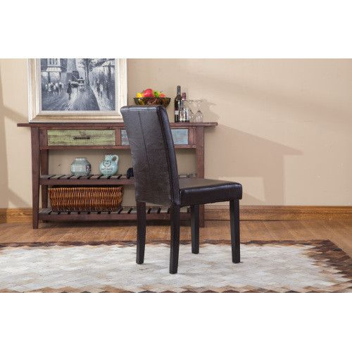 Urban Style Solid Wood Leatherette Padded Parson Chair, Brow