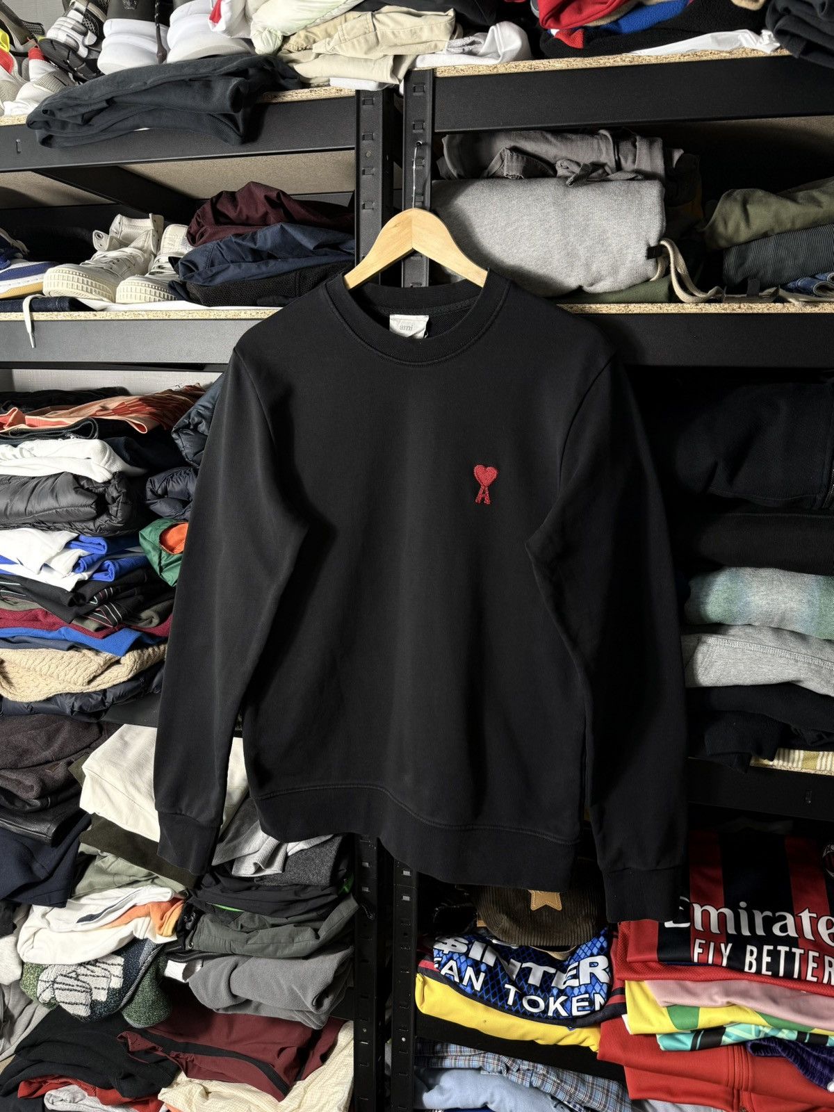 AMI Paris Sweatshirt Black Red Heart Logo Crewneck Pullover
