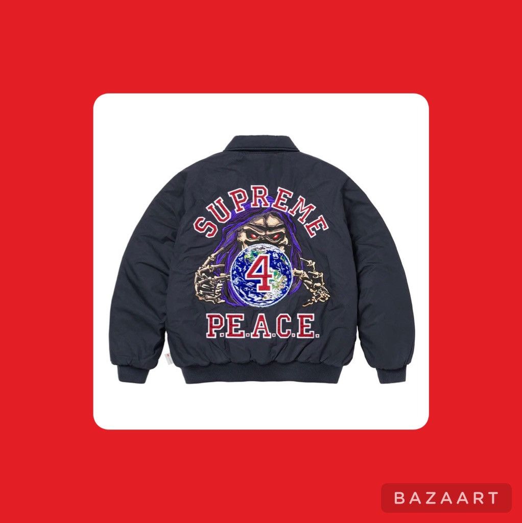 image of Supreme Peace Embroidered Work Jacket Navy Grim Reaper, Men's (Size XL)