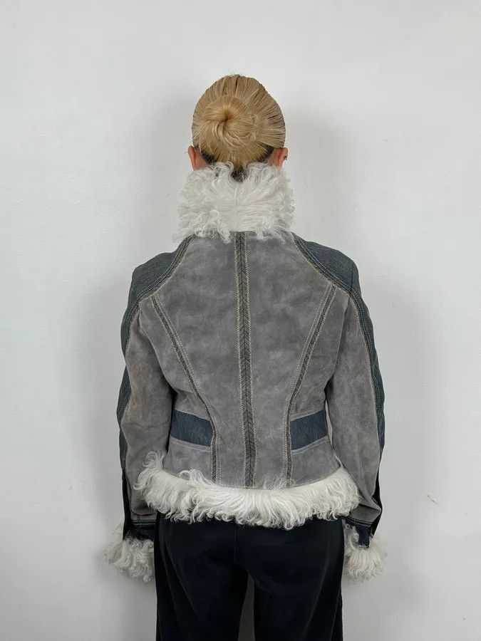 Roberto Cavalli AW2005 Cavalli Mongolian Fur Grey Leather & Blue Denim Jacket Size M / US 6-8 / IT 42-44 - 5 Thumbnail
