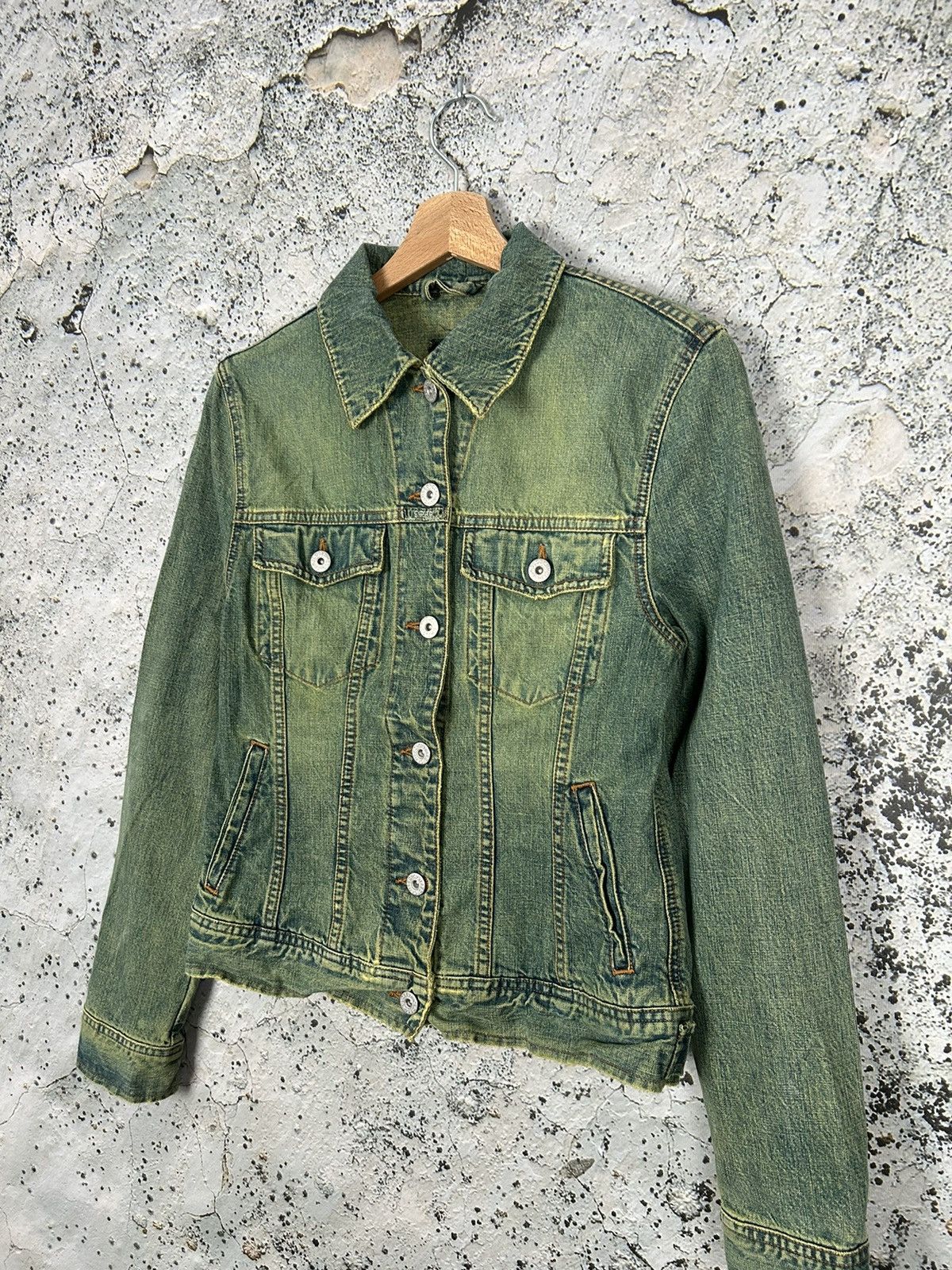 Vintage Vintage Denim Jacket Green Trucker 90s Avantgarde Punk Rock Size US S / EU 44-46 / 1 - 2 Thumbnail