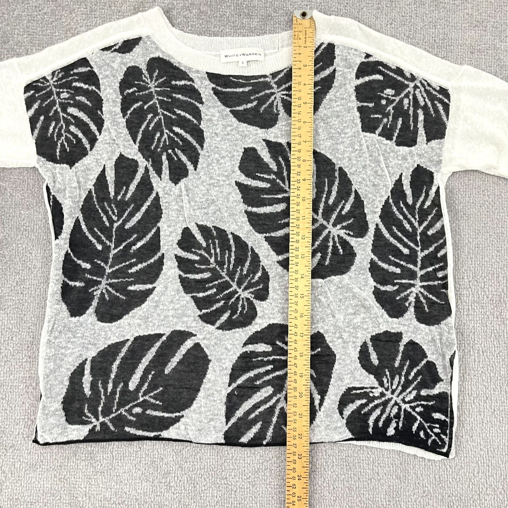 White + Warren White + Warren Shirt Womens Small White Black Fern Floral Linen Pullover Sweater Size S / US 4 / IT 40 - 4 Thumbnail