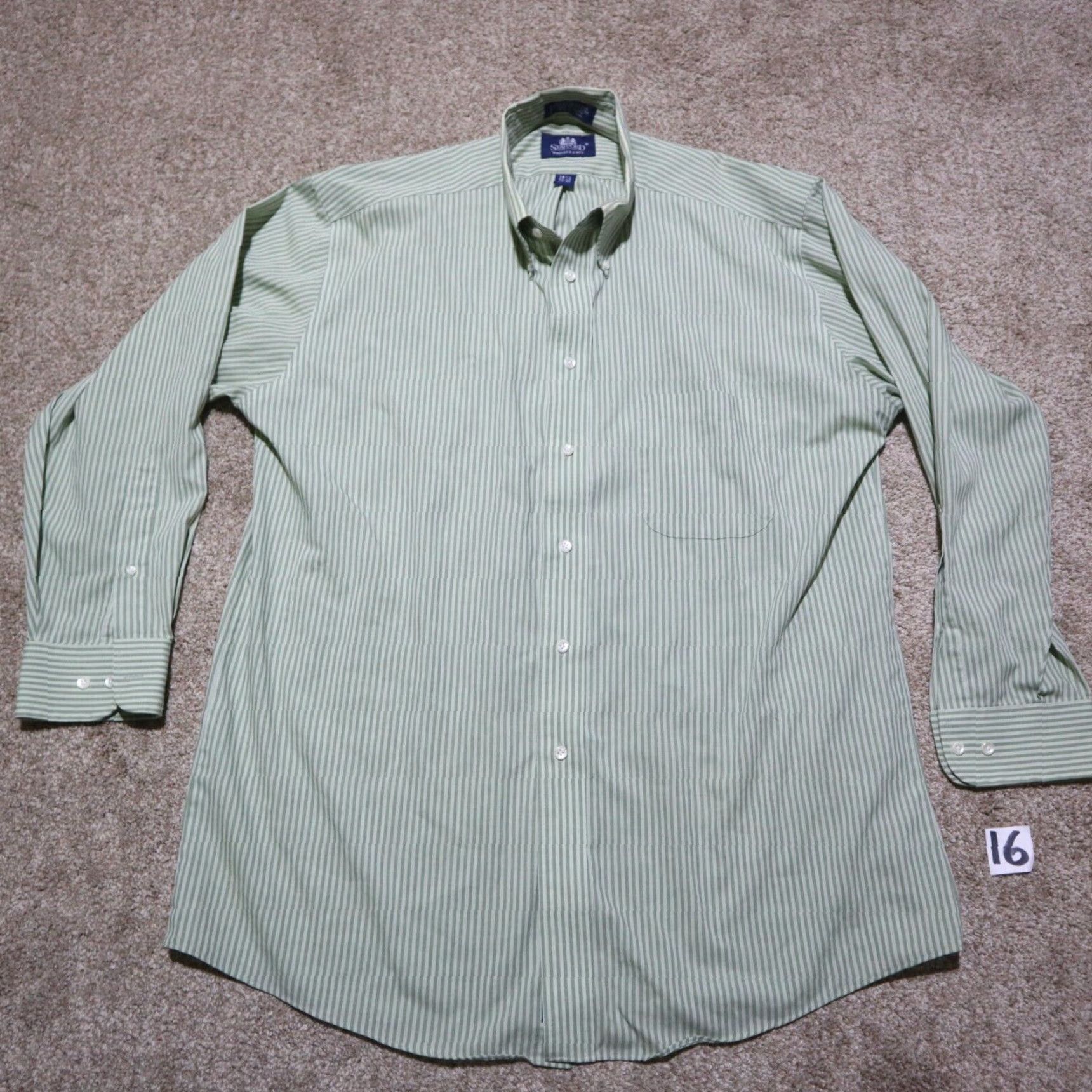 Stafford VINTAGE Stafford Men's Long Sleeve Button-Up Shirt Green White Stripes 16.5 Collared Cotton Blend Size US L / EU 52-54 / 3 - 3 Thumbnail