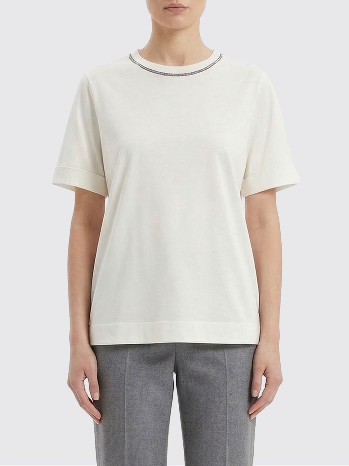 Brunello Cucinelli Brunello Cucinelli T-Shirt Woman White Size M / US 6-8 / IT 42-44 - 1 Thumbnail