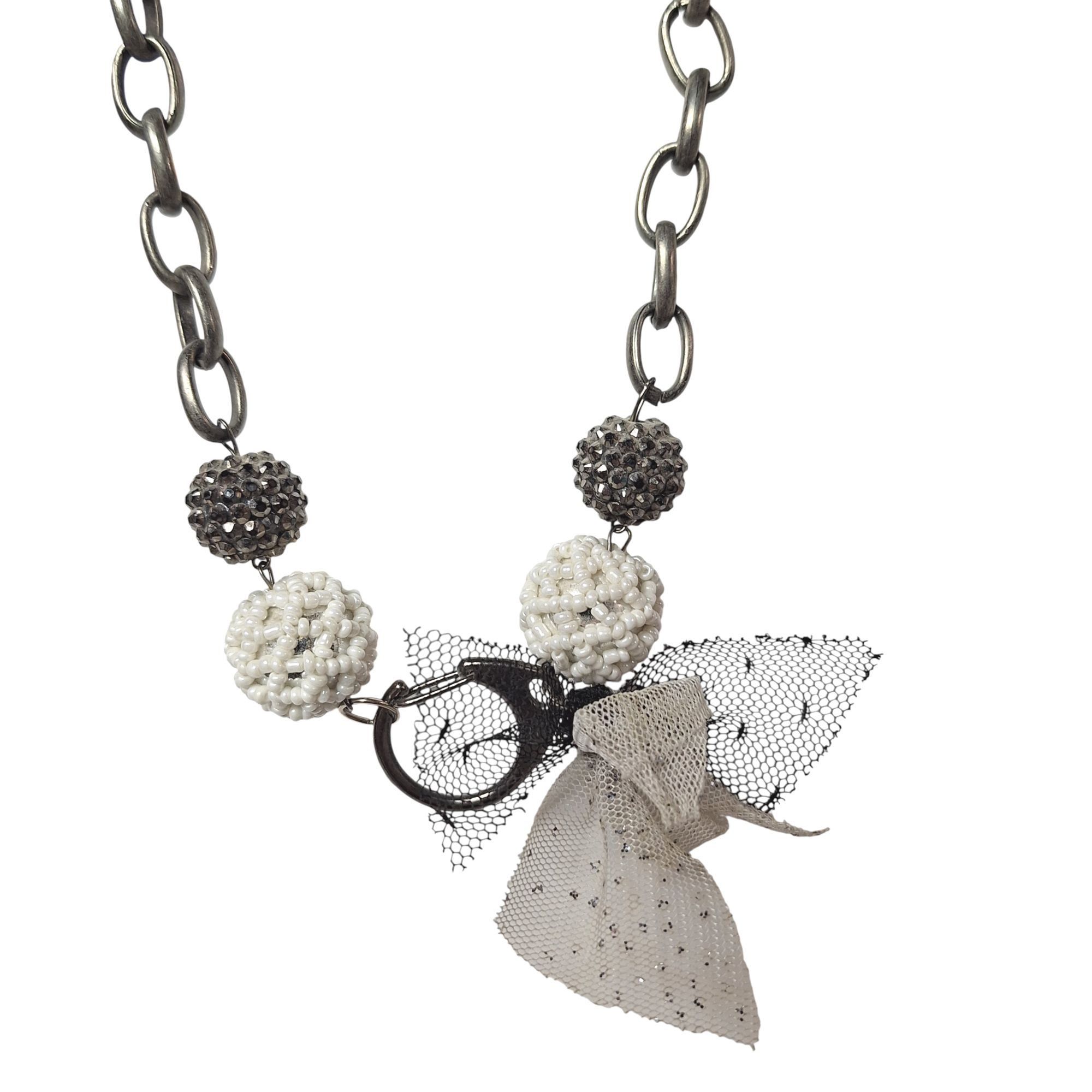 Other Silver Tone Mesh Bow Necklace Shaky Stardust Beads Coquette Size ONE SIZE - 1 Thumbnail