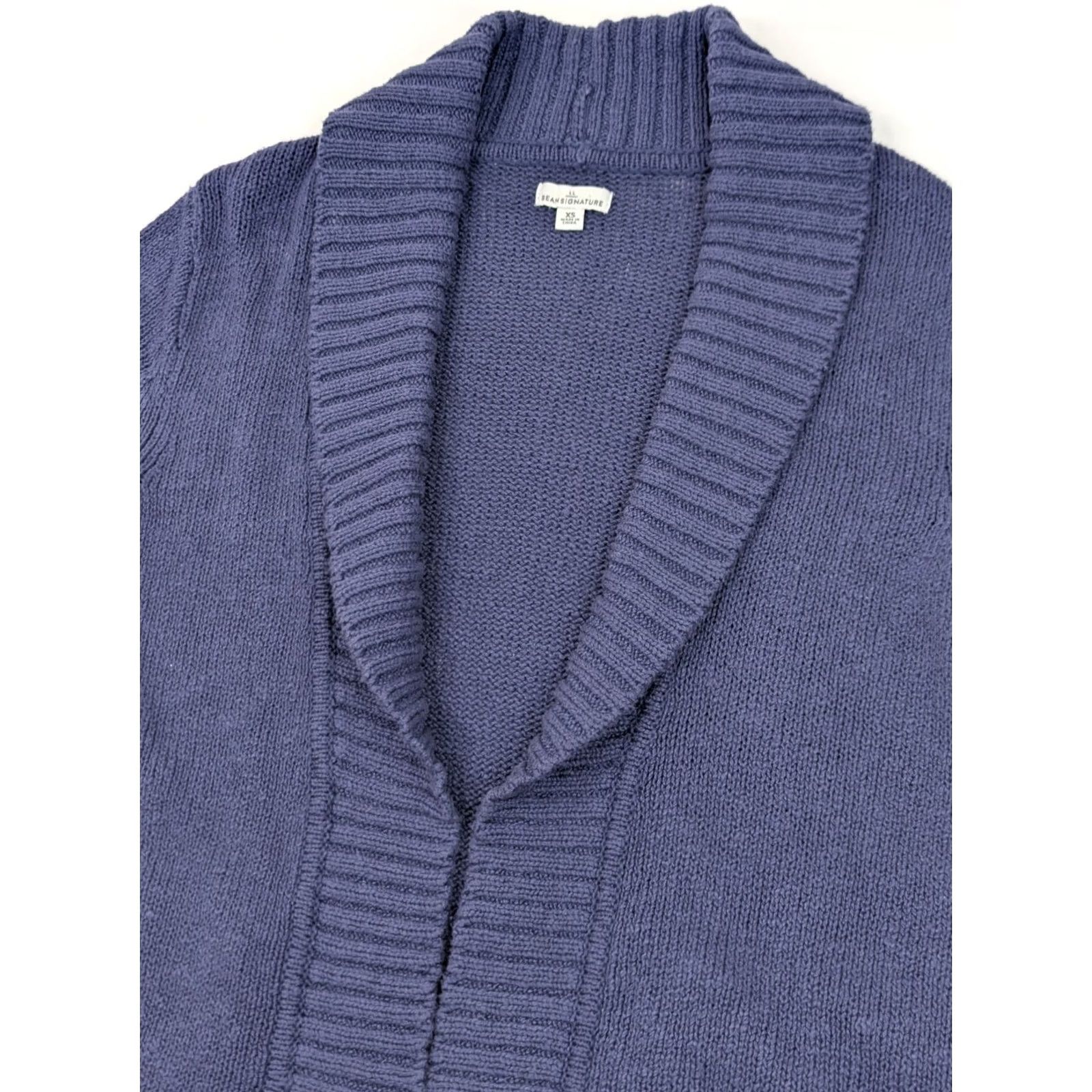 Vintage L.L. Bean Signature Cardigan Women XS Blue Cotton Knit Open Front Ribbed Sweater Size XS / US 0-2 / IT 36-38 - 3 Thumbnail