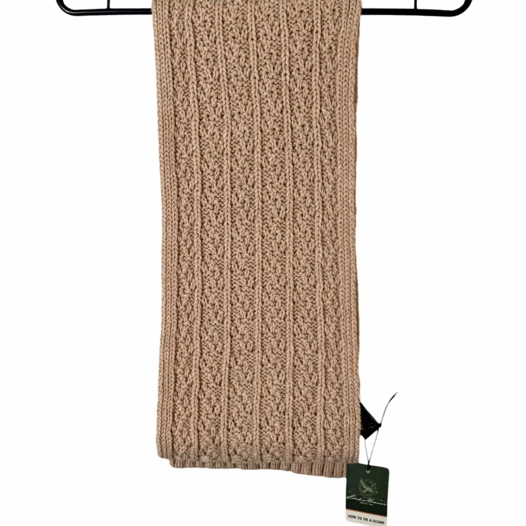 Eddie Bauer VINTAGE Eddie Bauer Cable Knit Scarf Khaki/Tan Women's O/S Chunky Soft Warm Winter NEW Size ONE SIZE - 5 Thumbnail