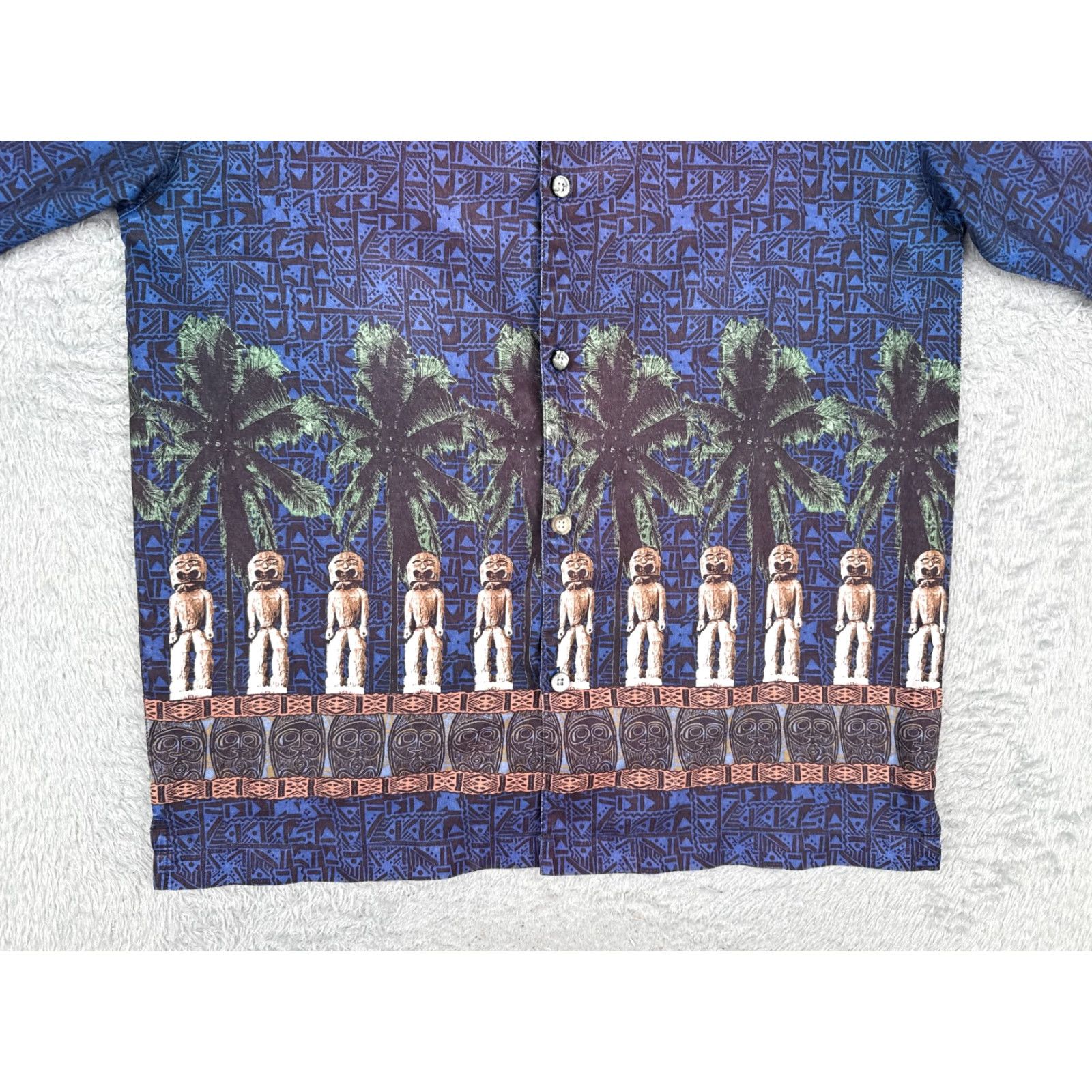 Vintage VINTAGE No Boundaries Shirt Men Medium Blue Geometric Palm Tiki Polyester Hawaiian READ Size US M / EU 48-50 / 2 - 5 Thumbnail