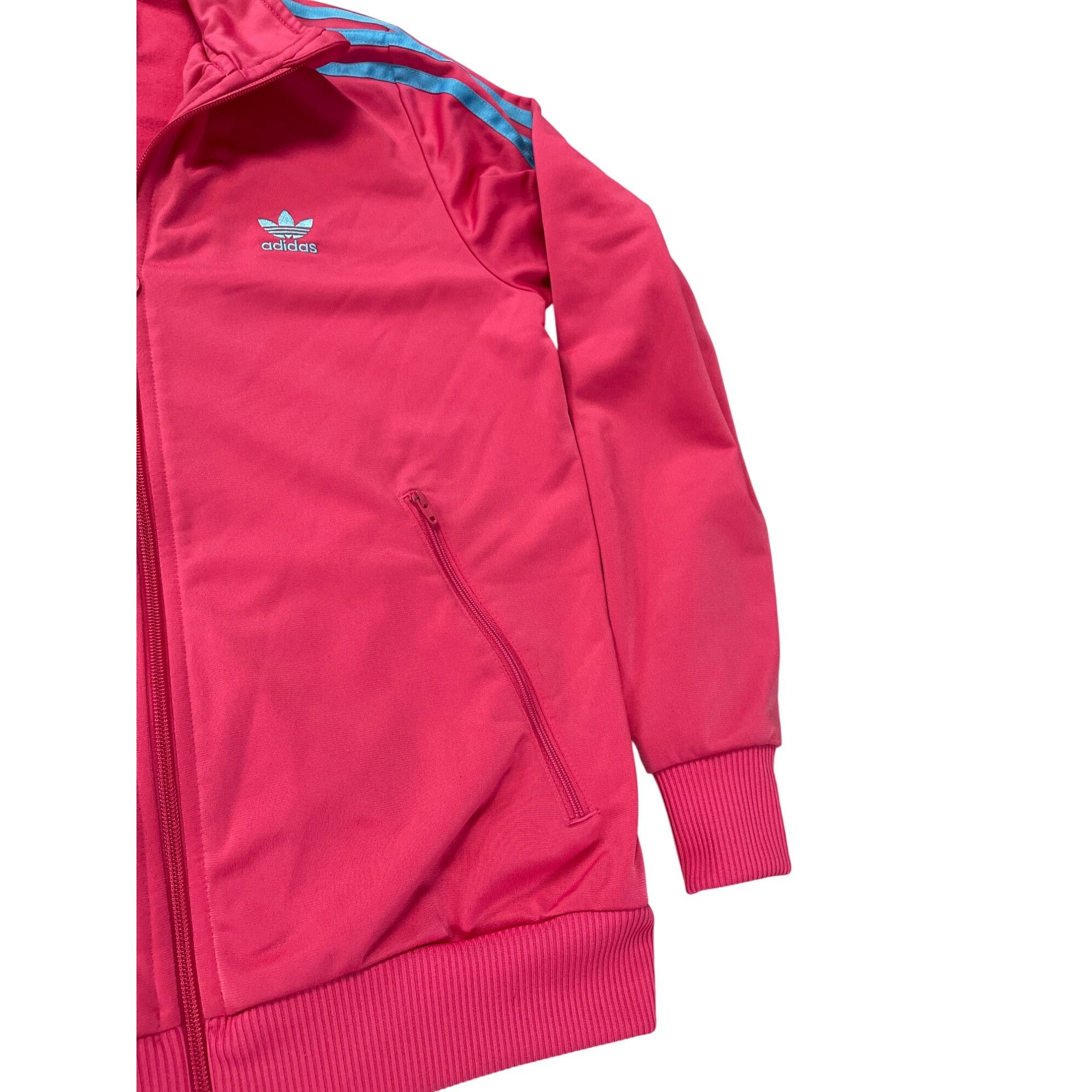 Adidas Adidas Womens Pink Track Jacket With Blue Stripes Size L SKU Size L / US 10 / IT 46 - 4 Thumbnail