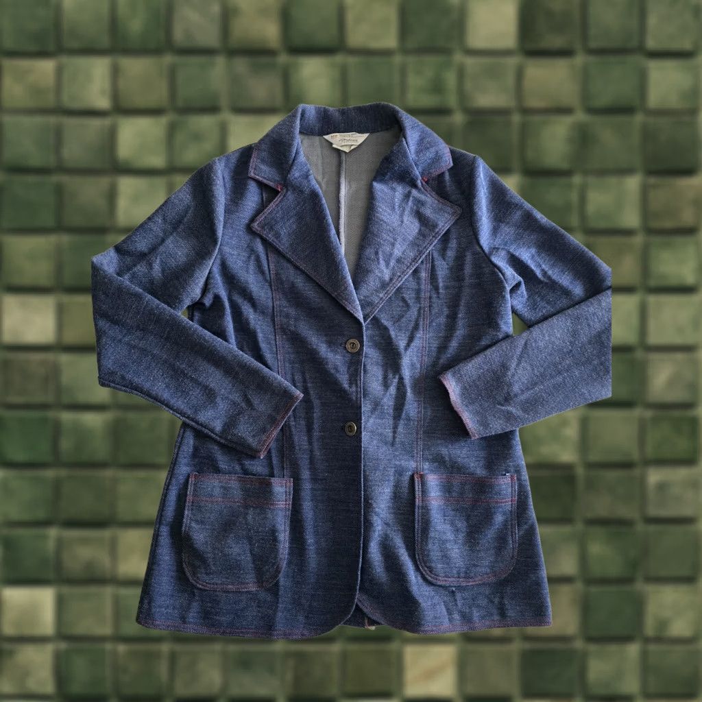 JCPenney VINTAGE 1970s JC Penney Fashions Blue Blazer Top Button Up Jacket Womens M/L Blue Western Jacket Women XS? Size M / US 6-8 / IT 42-44 - 1 Thumbnail