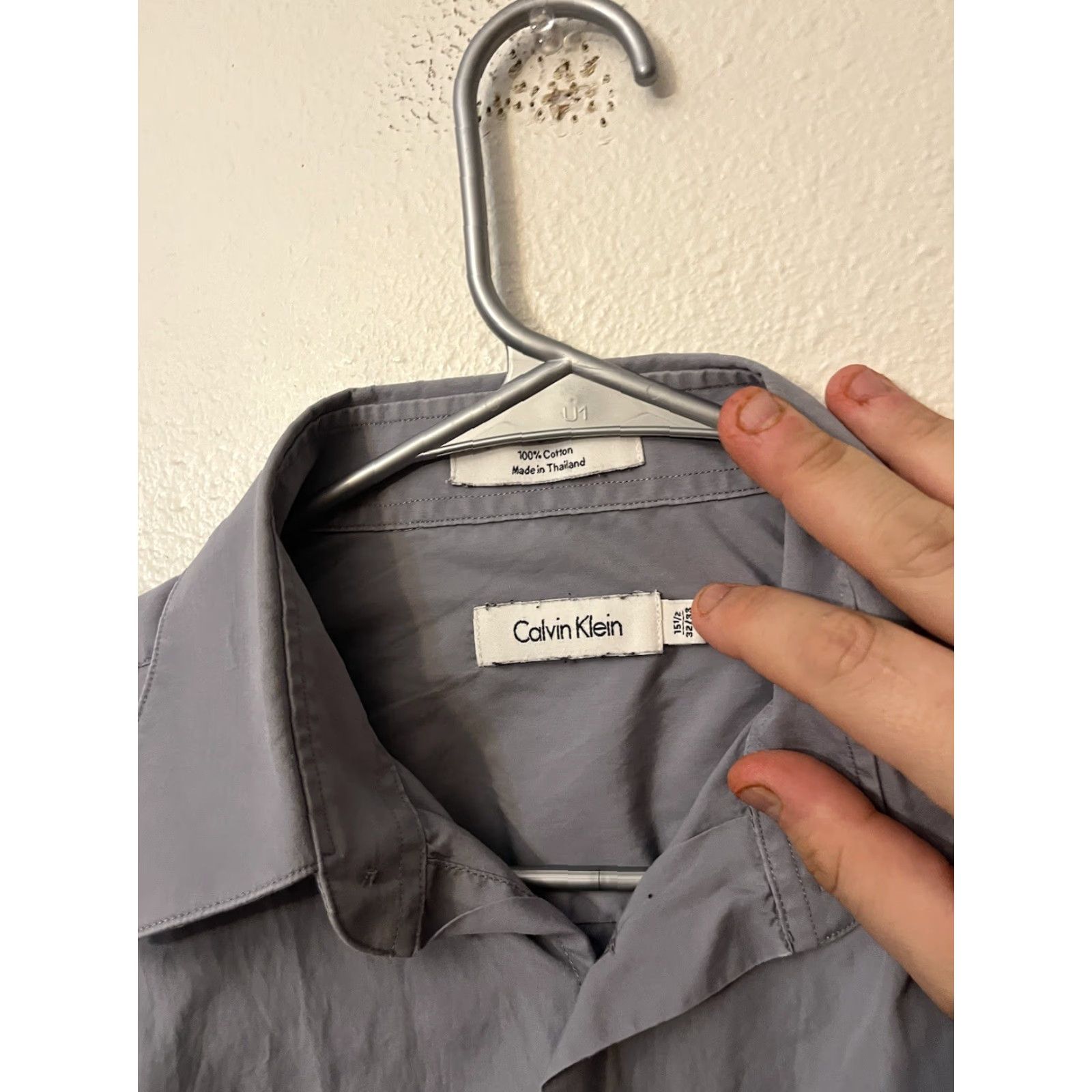 Calvin Klein Calvin Klein Shirt Men Dress Shirt Reg Fit 15.5 Gray Solid Button Back to Front? Size 40R - 2 Thumbnail