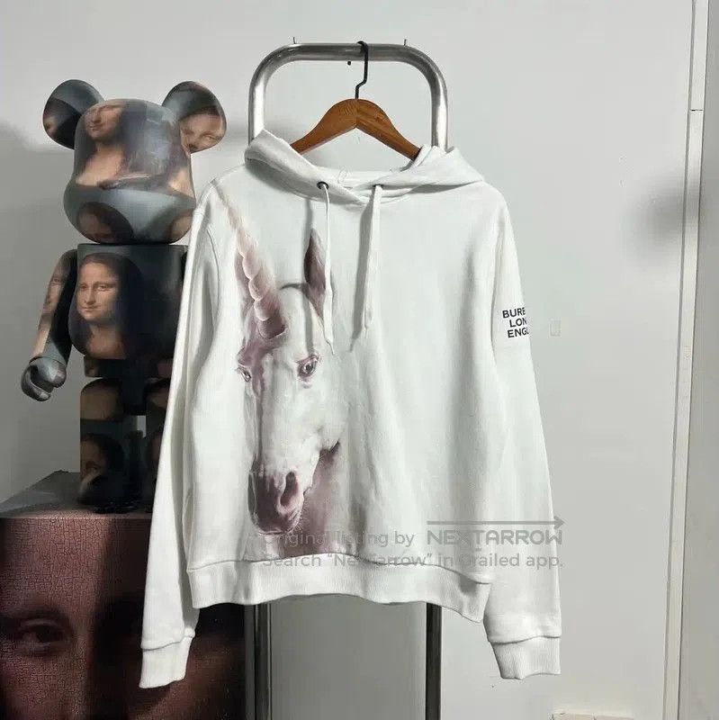 Burberry Burberry White Cotton Men's Hoodie with Unicorn Print. Size US M / EU 48-50 / 2 - 1 Thumbnail