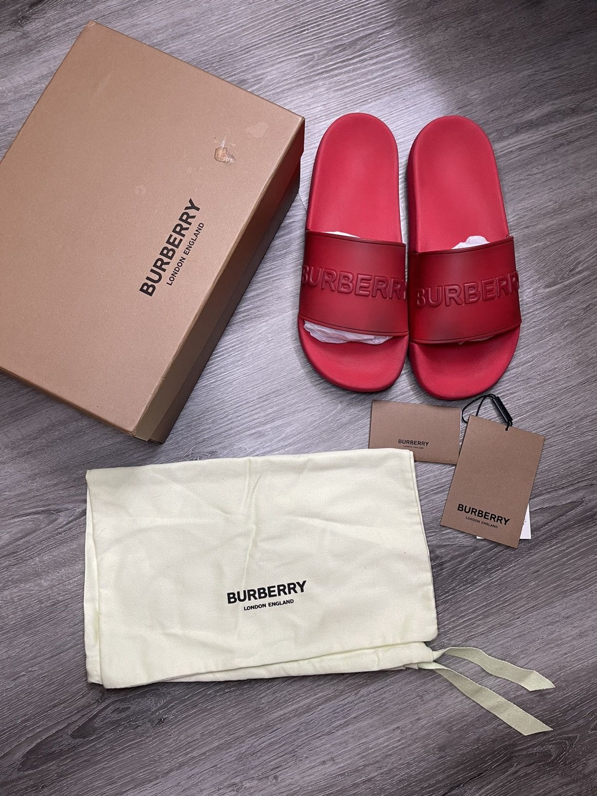 Burberry Burberry Men Slides “Bright Red” Size 9 In Men/ 42 EU Size US 9 / EU 42 - 1 Thumbnail