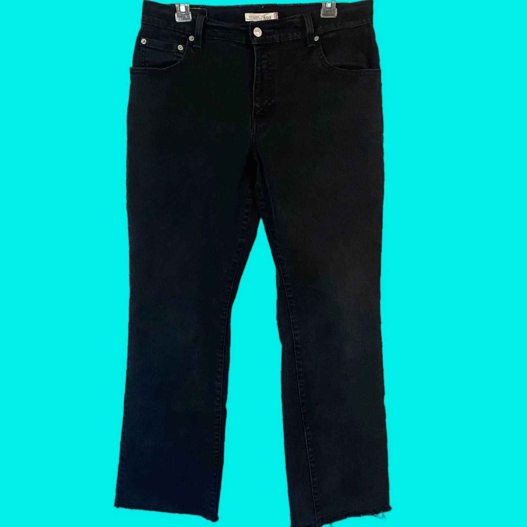 Levi's VINTAGE Levi's Jeans Bootcut 550 Women 12M Black Denim Relaxed Mid Rise 31in Inseam 5-Pocket Pockets Raw Hem Stretch Y2K Size 34" / US 12 / IT 48 - 1 Thumbnail