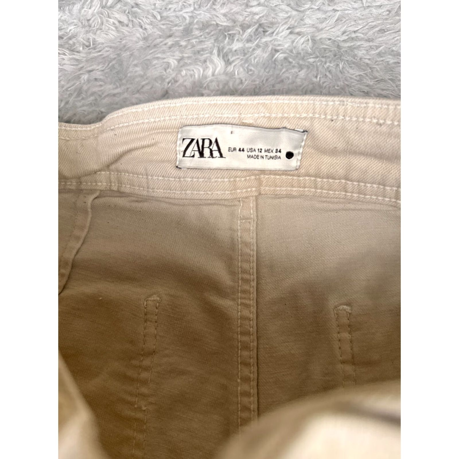 Zara Zara Jeans Womens Jeans Beige Denim Wide-Leg High Rise 32x28 Regular 5-Pocket Design Distressed Comfort Stretch Size 34" / US 12 / IT 48 - 6 Thumbnail