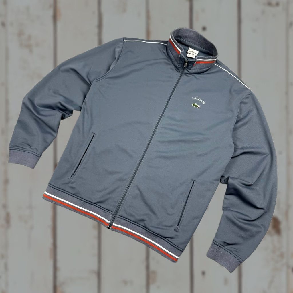 Lacoste VINTAGE Lacoste Track Suit Jacket And Pants Men 2XL Gray Tracksuit Set Logo Pockets Zipper Activewear Size 48R - 1 Thumbnail