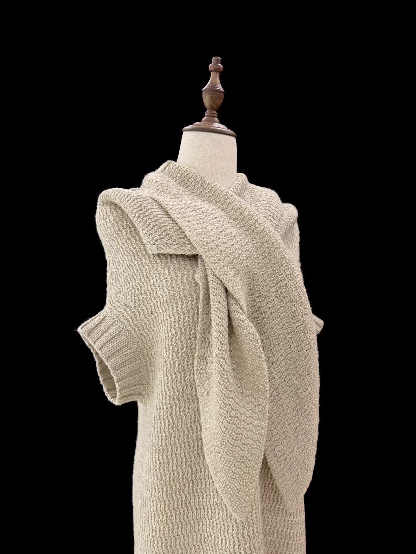 Yohji Yamamoto Yohji Yamamoto Oatmeal Wool Scarf Wrap Knit Top Size L / US 10 / IT 46 - 7 Thumbnail