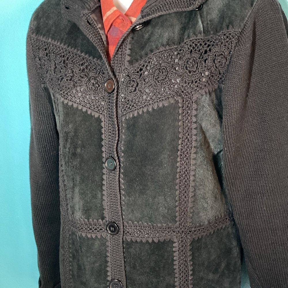 Vintage Maurice Sasson Vintage 90's Black Leather & Knit Cardigan Sw Size S / US 4 / IT 40 - 10 Thumbnail