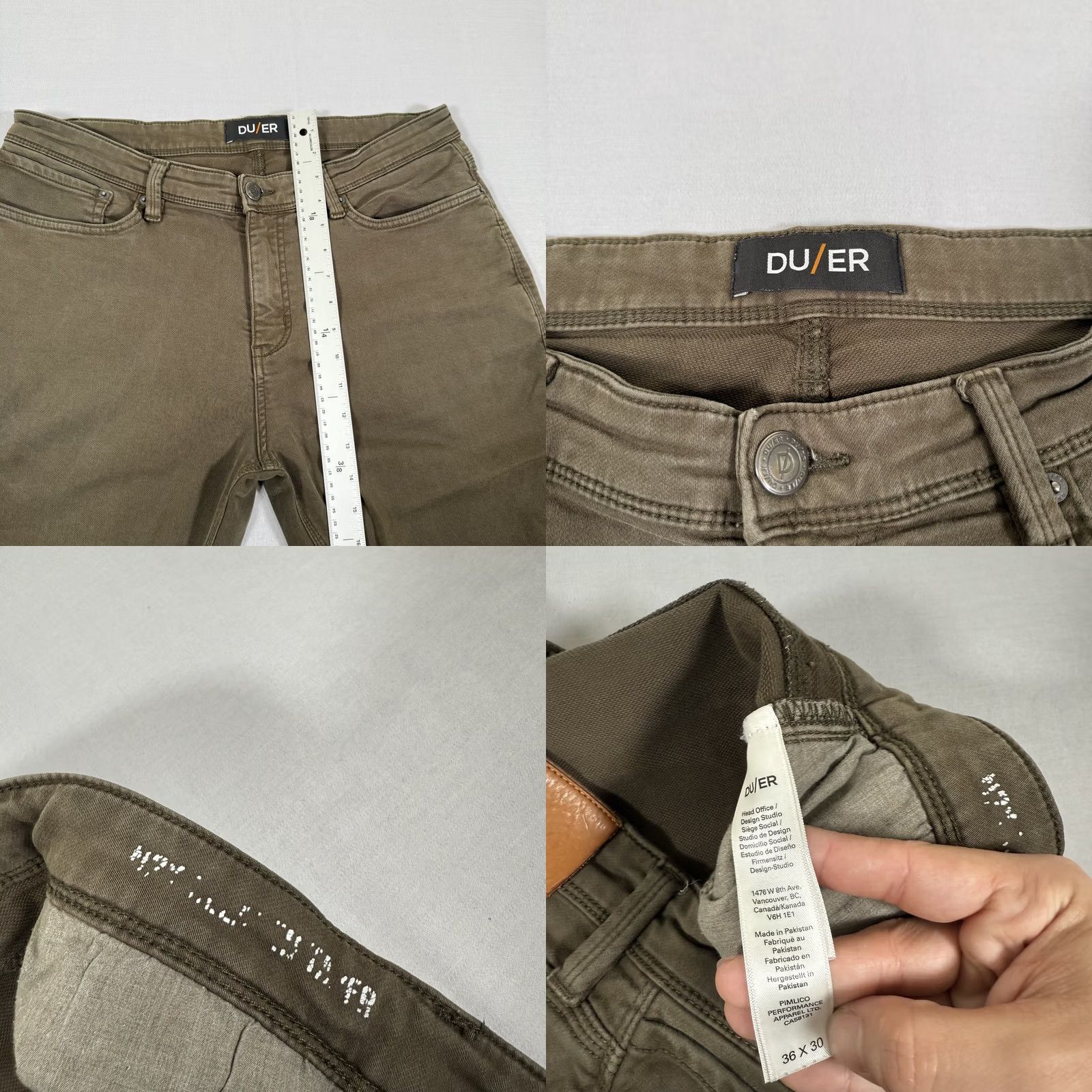 Vintage DU/ER Slim Fit Chino Pants 5-Pocket Casual Travel Green 36x30 Mens Tapered Denim Pattern Solid Zip Fly Front Flat Front Stretch Size US 36 / EU 52 - 8 Thumbnail