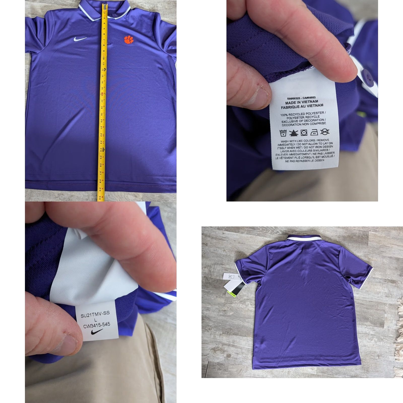 Nike Nike Clemson Tigers Golf Polo Men’s Large Purple Short Sleeve Size US L / EU 52-54 / 3 - 9 Thumbnail