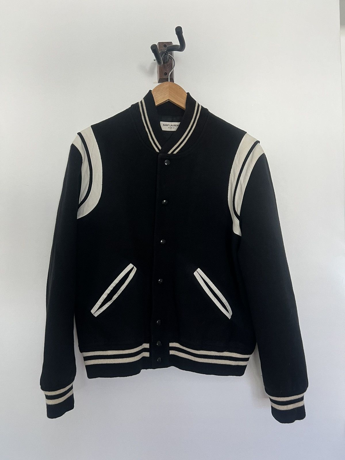 image of Saint Laurent Paris Classic Teddy Jacket in Black, Men's (Size Large)