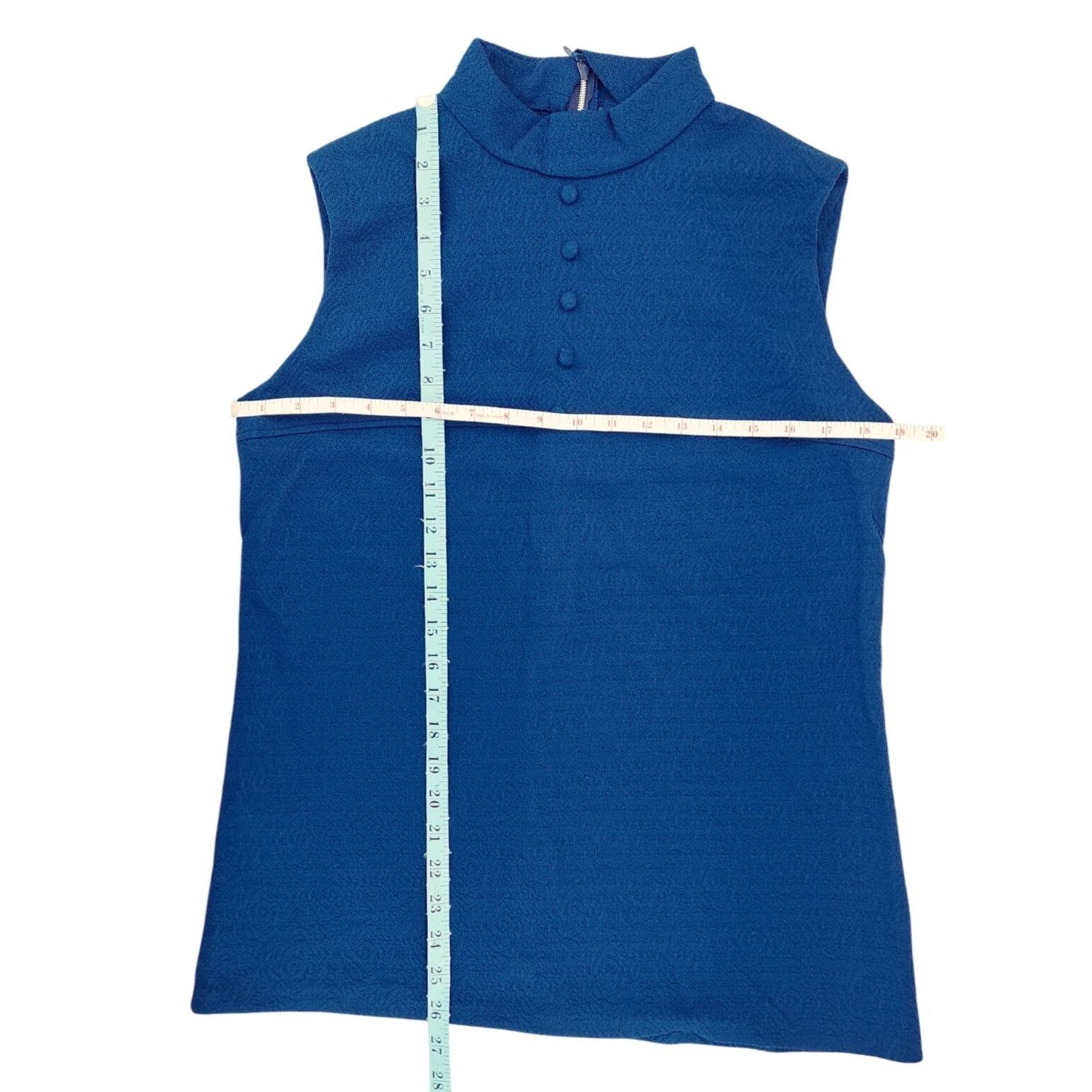 Handmade Vintage Handmade Sleeveless Blue High Neck Textured Top Size M / US 6-8 / IT 42-44 - 5 Thumbnail