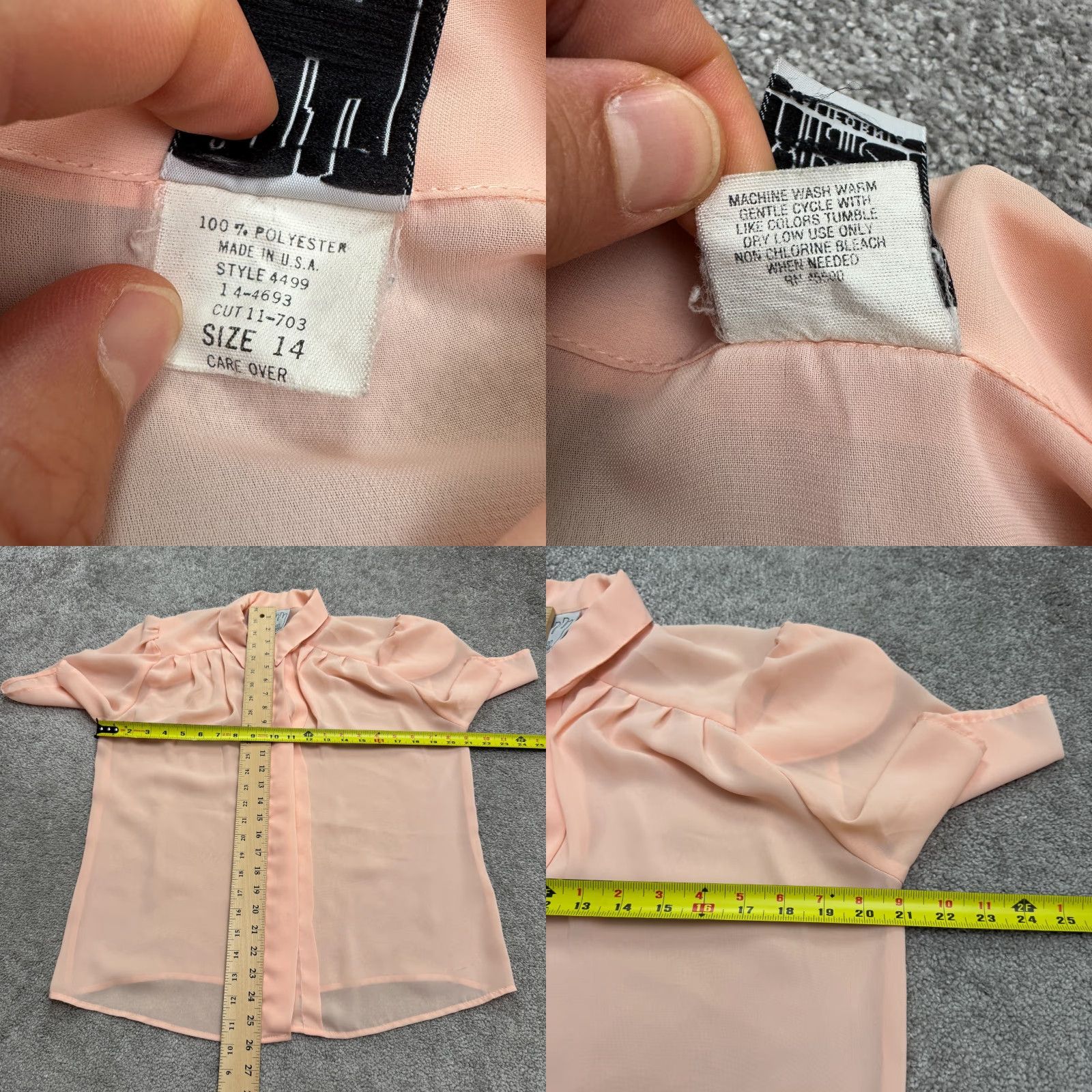 Vintage VINTAGE Urban Affaire Blouse 80's 14 Peach Hidden Button Down Pleat Sheer Womens Size XL / US 12-14 / IT 48-50 - 8 Thumbnail