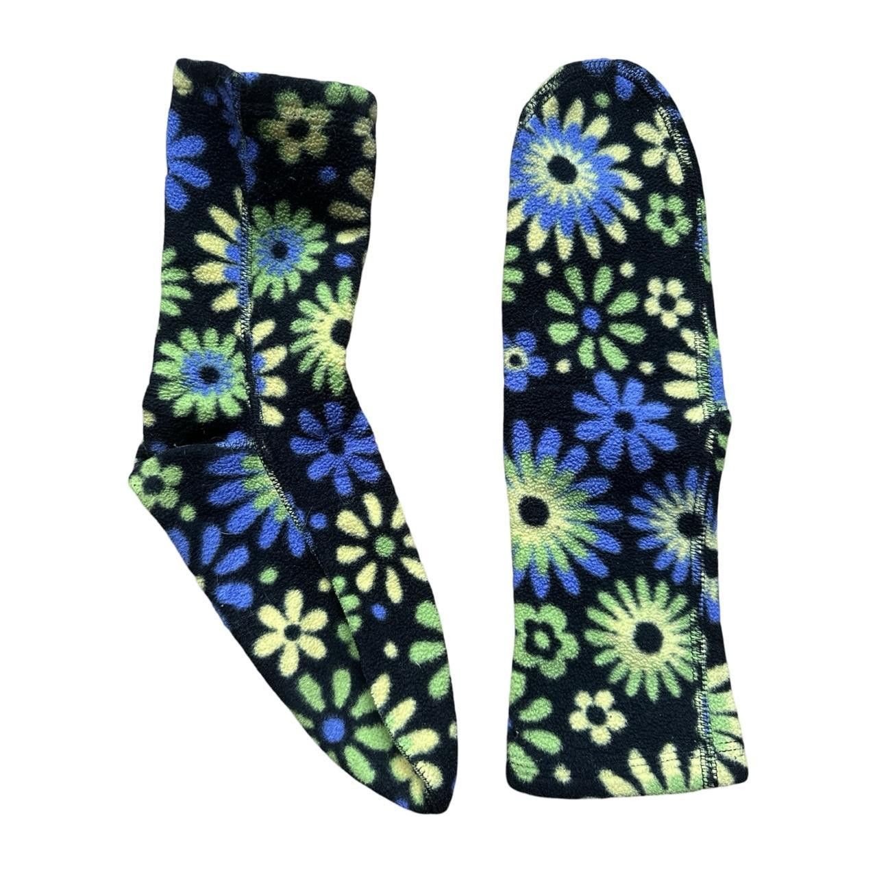 Vintage Black floral fleece thermal socks Size ONE SIZE - 5 Thumbnail