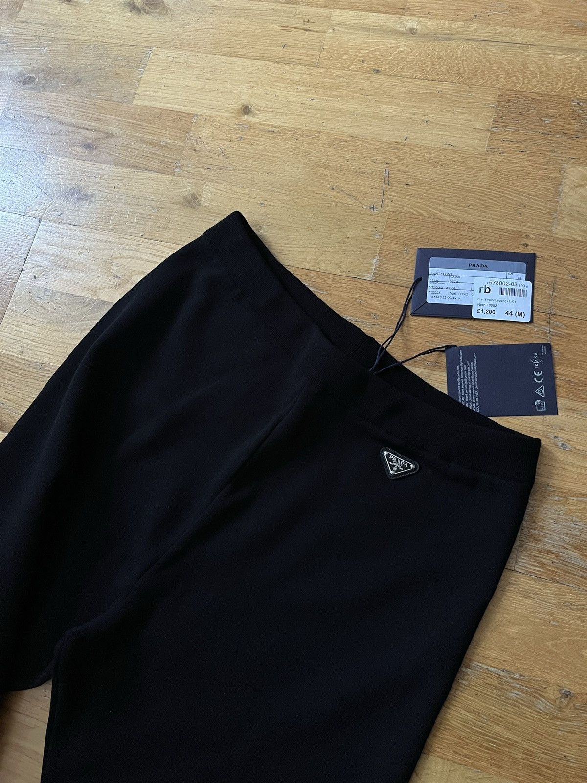 image of Prada Logo Plaque Wool Leggings 44 Medium in Black, Women's (Size 30)