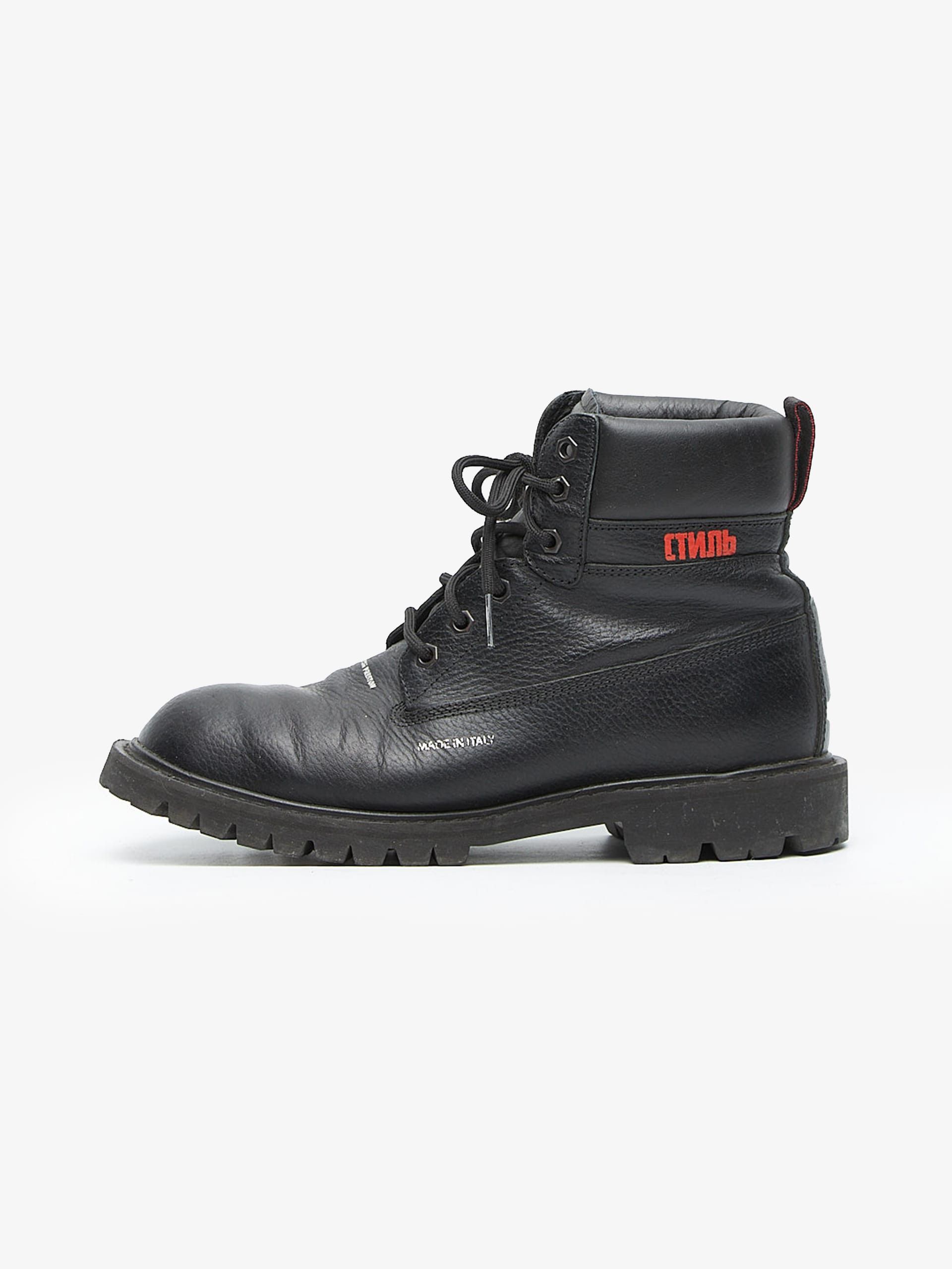 Heron Preston Black Logo Printed High Leather Boots Size US 8 / EU 41 - 1 Thumbnail