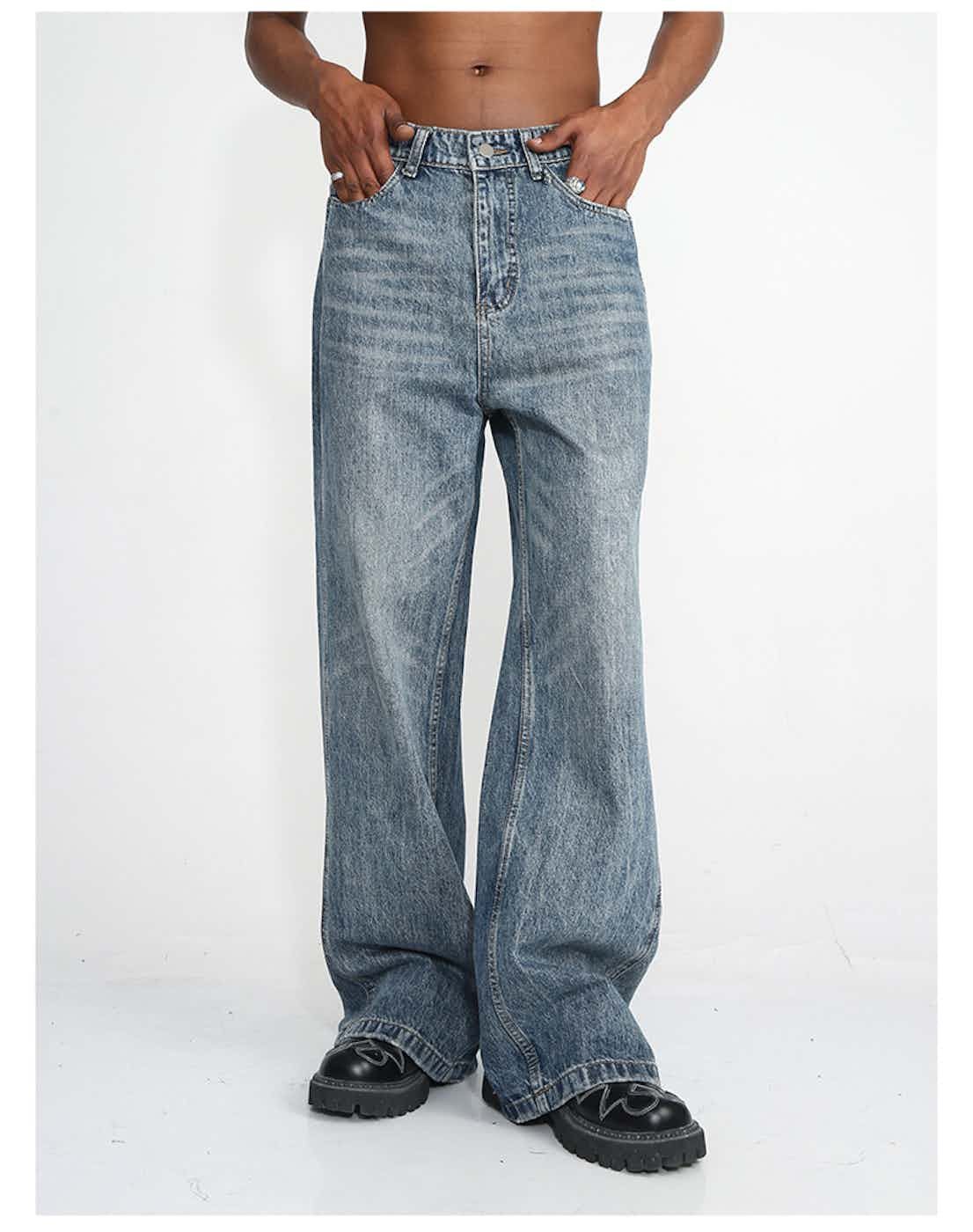 damaged washed baggy bootcut jeans