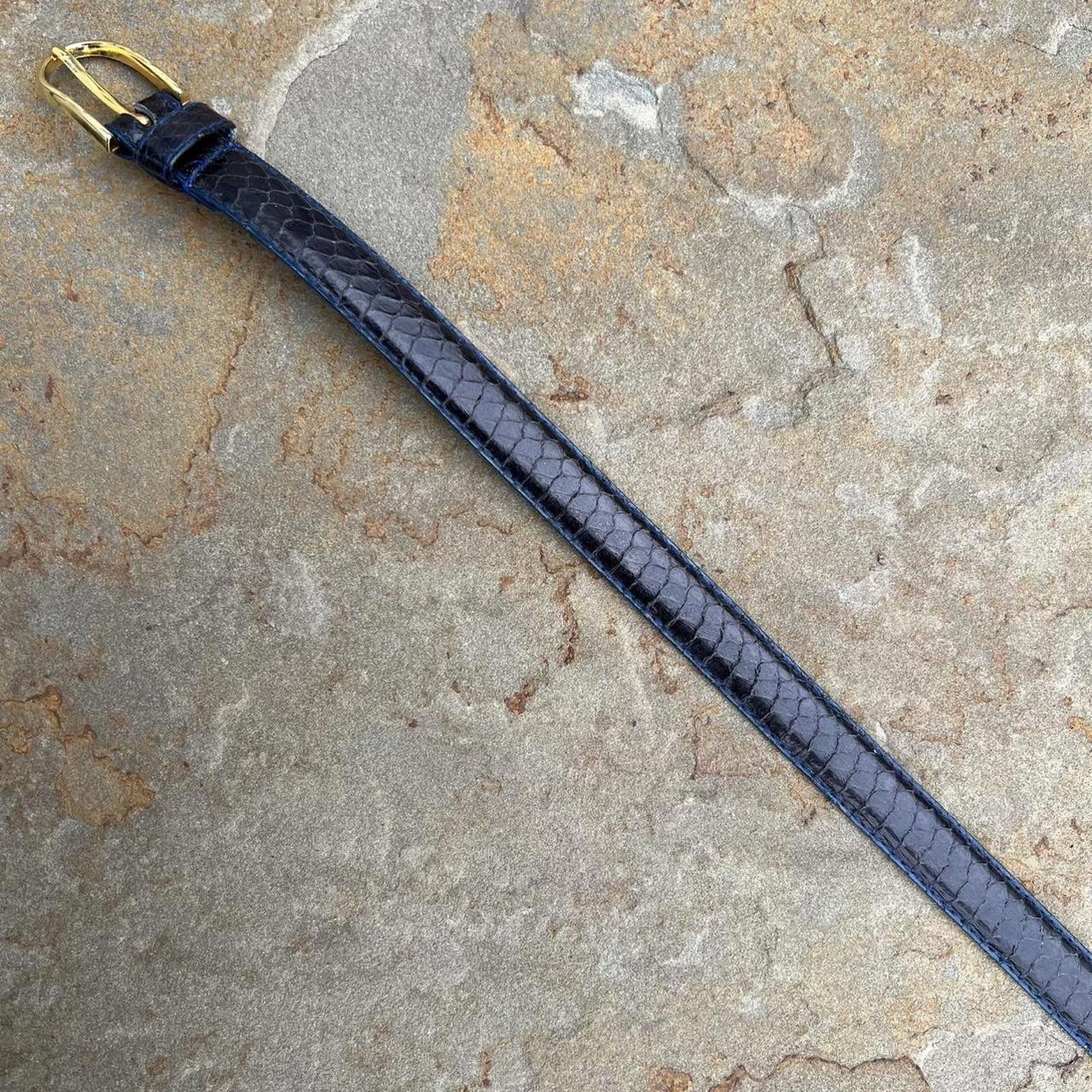 Vintage Vintage 90s Black Snake Skin Blue Edge Contrast Thin Belt Size ONE SIZE - 2 Thumbnail
