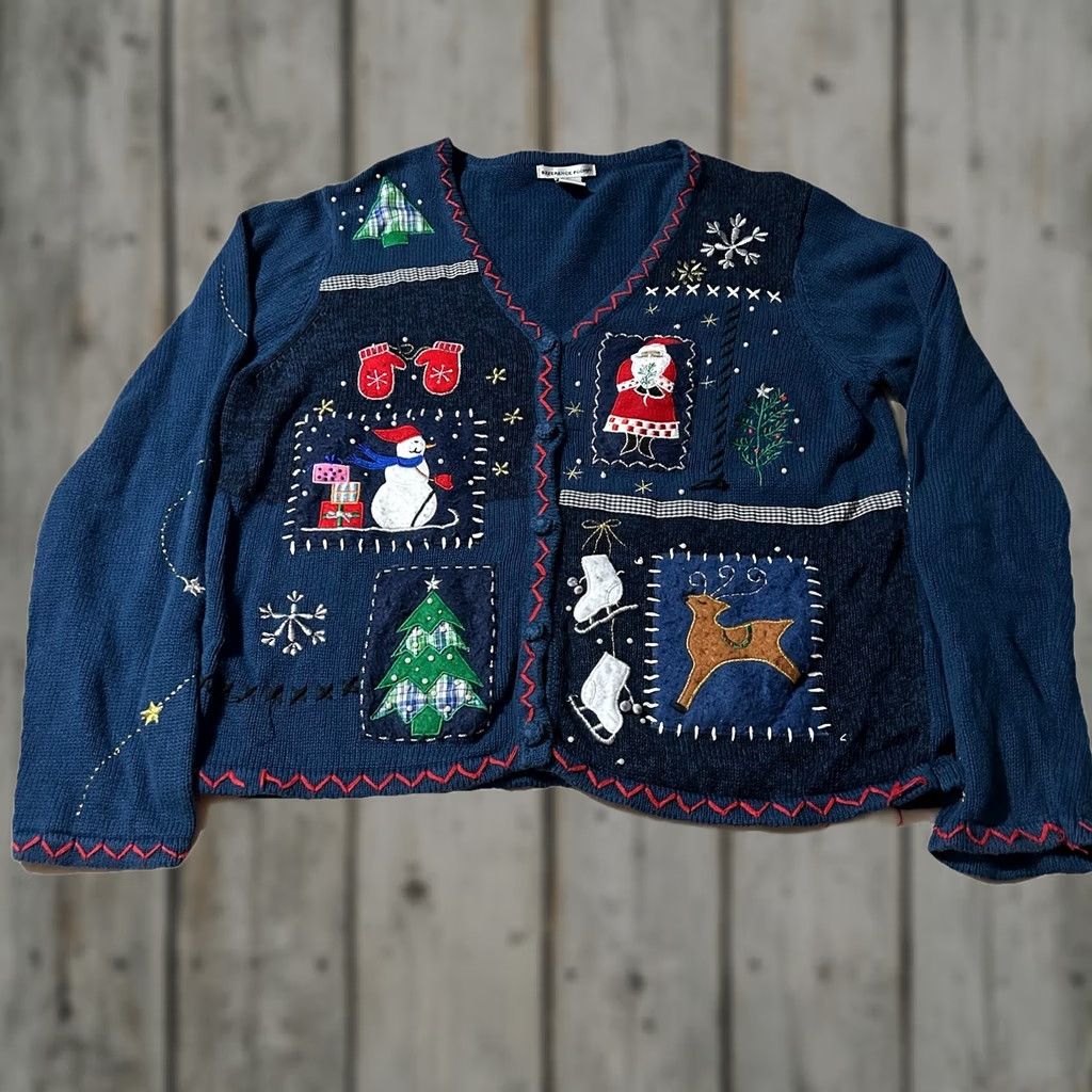 Vintage VINTAGE Reference Point Christmas Cardigan Sweater XL Women Blue 90s Mens? Size XL / US 12-14 / IT 48-50 - 1 Thumbnail