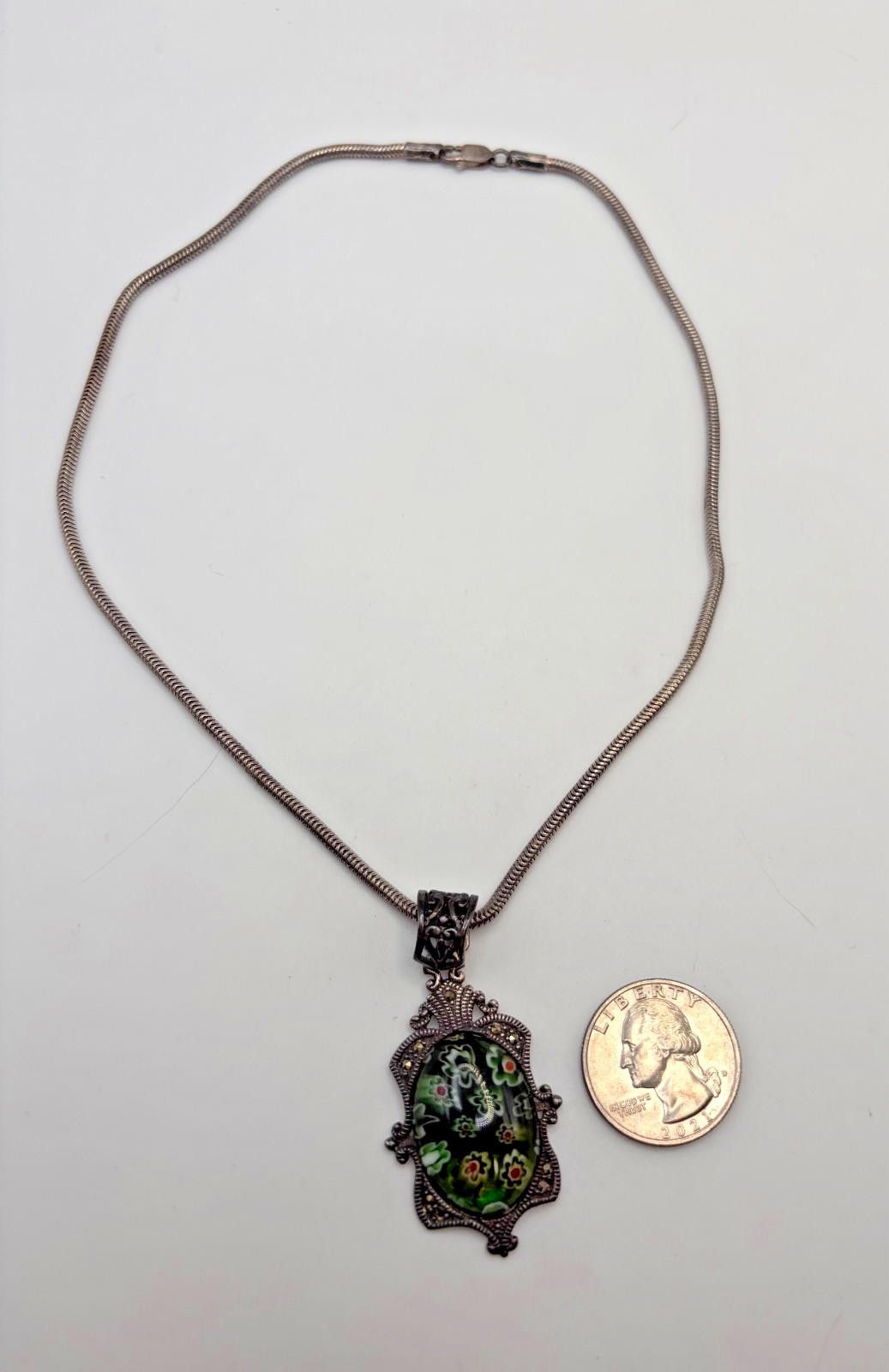 The Unbranded Brand Sterling Silver Millefiori Glass Pendant Necklace Heavy Size ONE SIZE - 1 Thumbnail