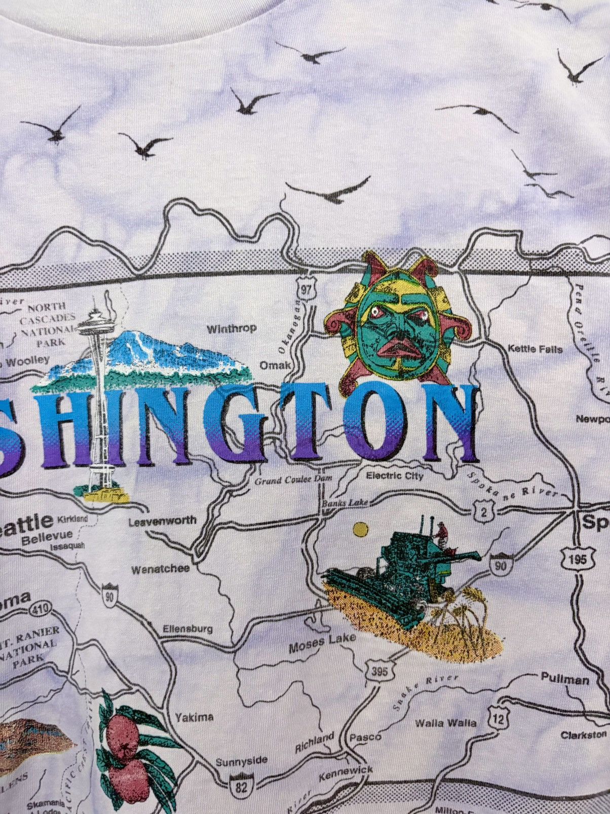 Vintage 90’s Washington State All Over Print Map Vintage Souvenir T Size US XL / EU 56 / 4 - 3 Thumbnail