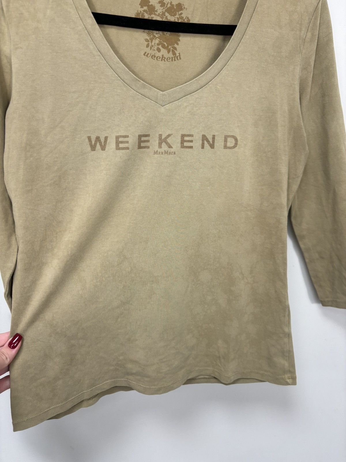 Max Mara Max Mara Weekend Big Logo V-Neck Luxury Long Sleeve T-Shirt Size L / US 10 / IT 46 - 10 Thumbnail
