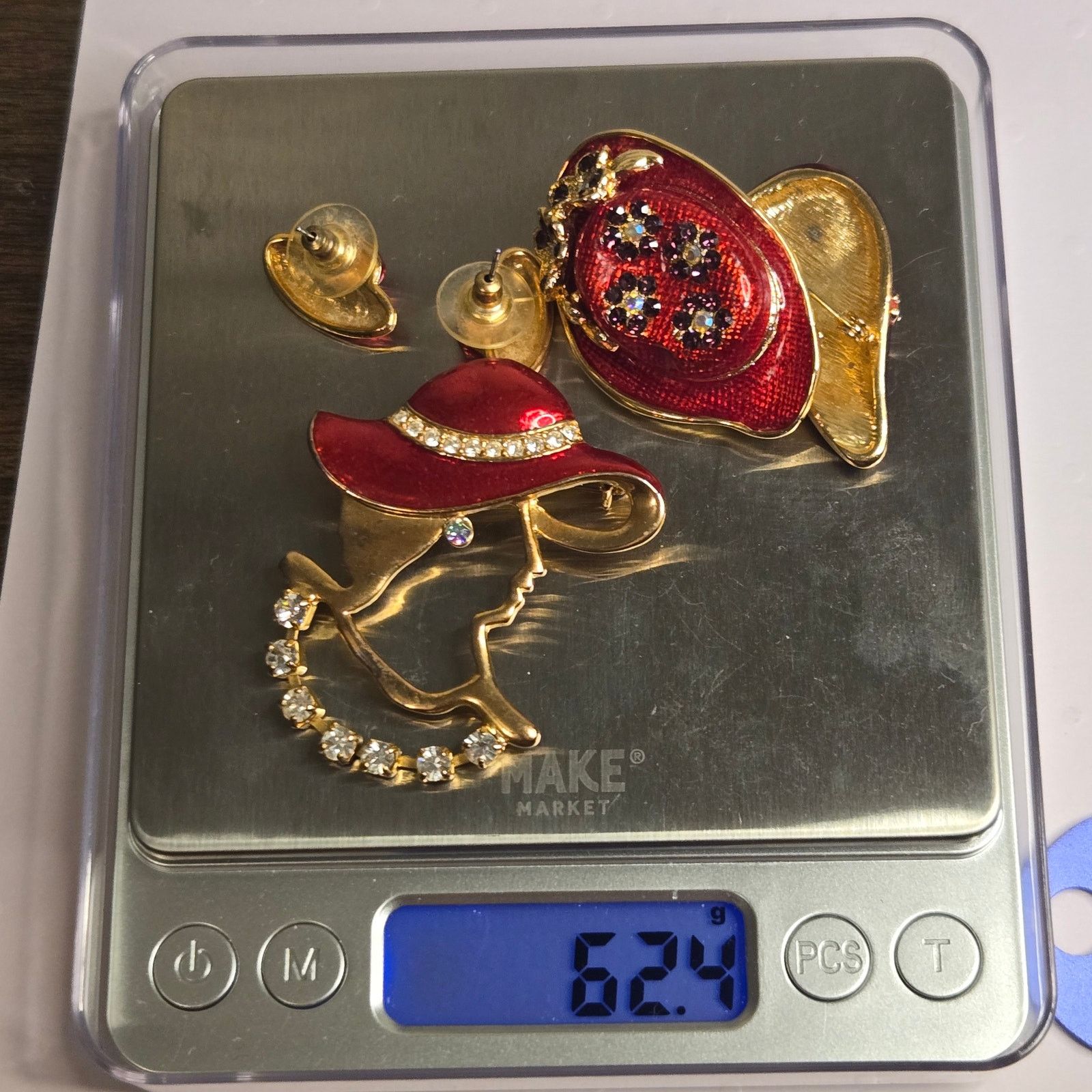 Vintage Vintage Red Hat Society Jewelry Lot - Brooches & Earrings Size ONE SIZE - 9 Thumbnail