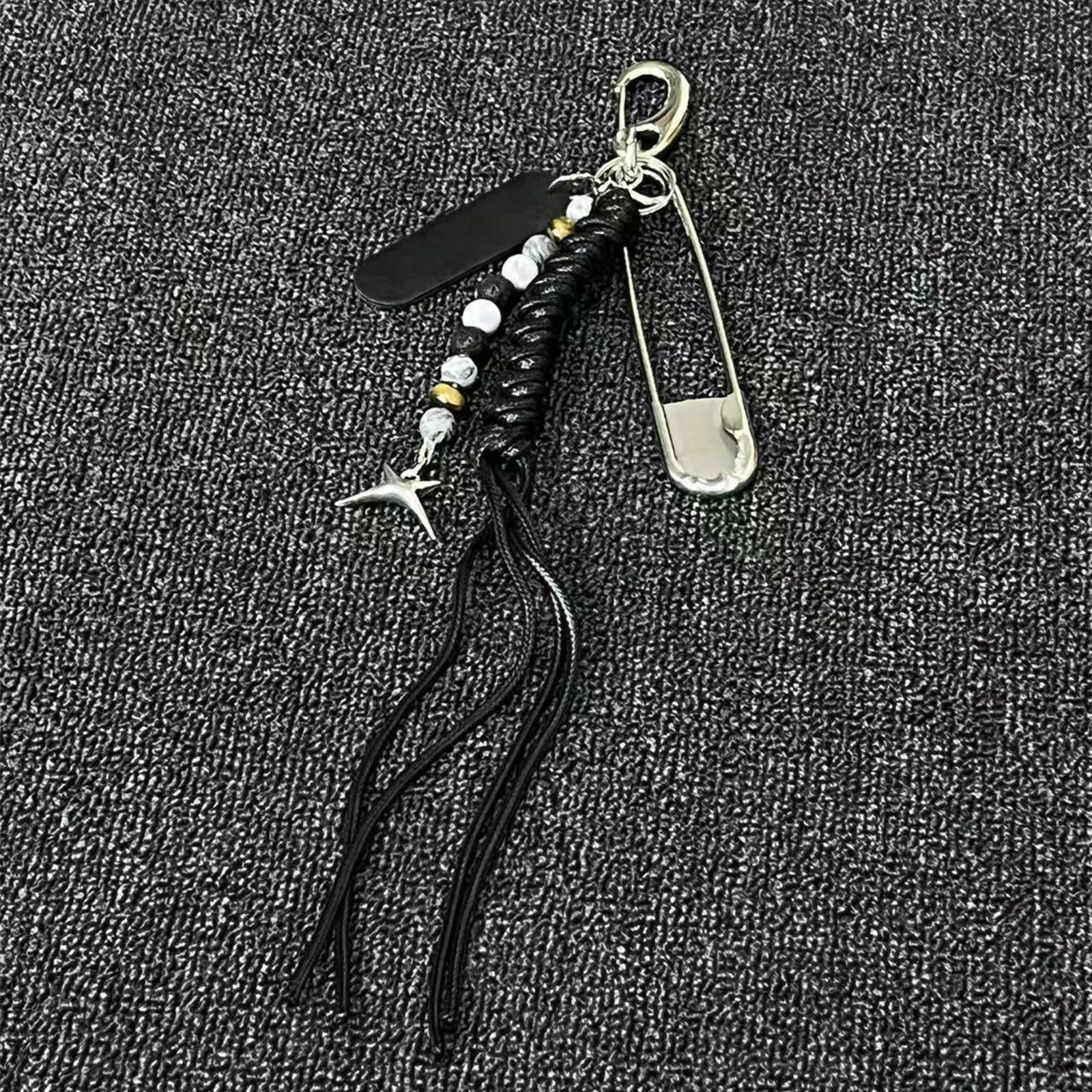 Jewelry Black Beaded Tassel Keychain with Silver Safety Pin Charm Size ONE SIZE - 3 Thumbnail