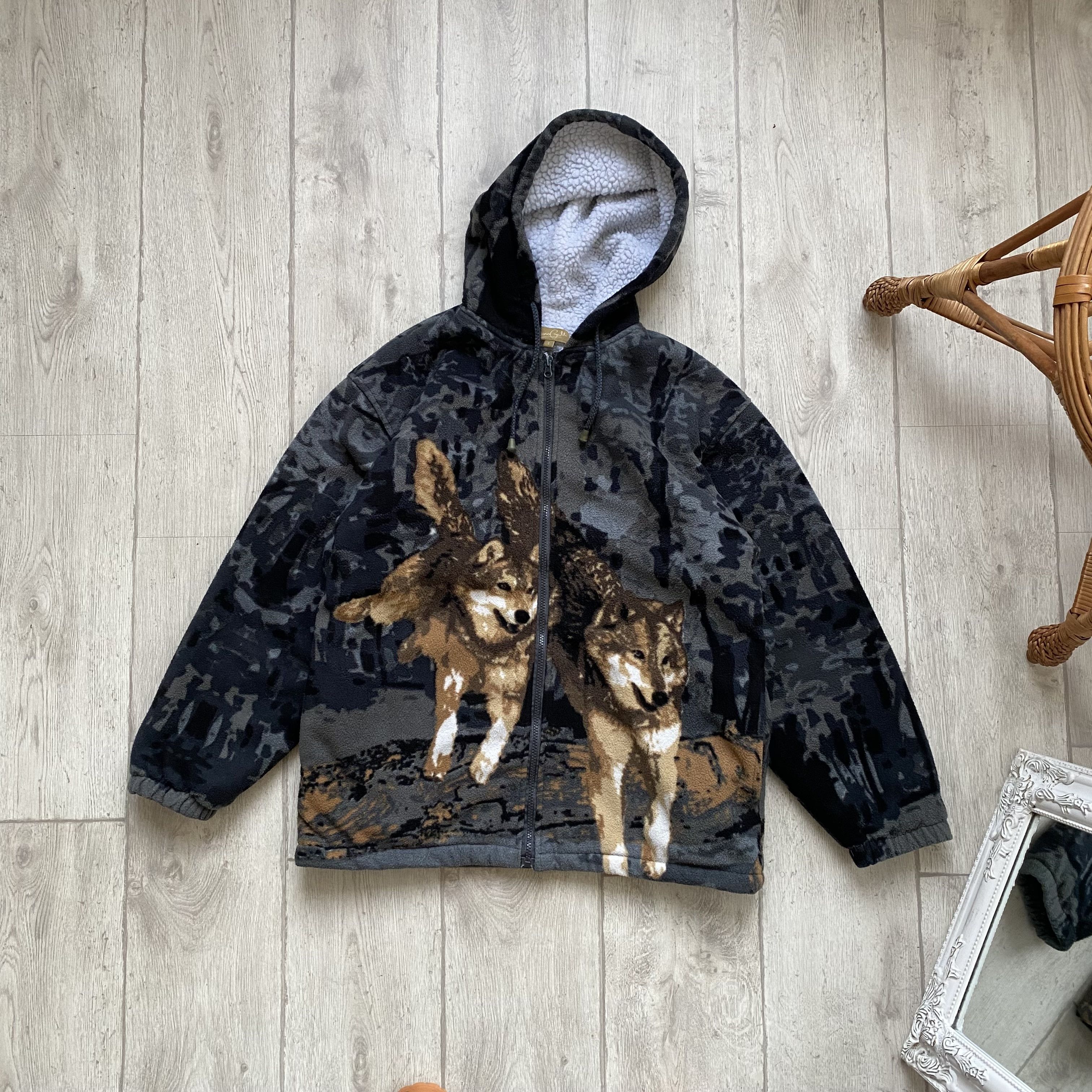 Polartec 🐺Vintage 90s Wolf Fleece Over Print Animals Sherpa Jacket Size US S / EU 44-46 / 1 - 5 Thumbnail