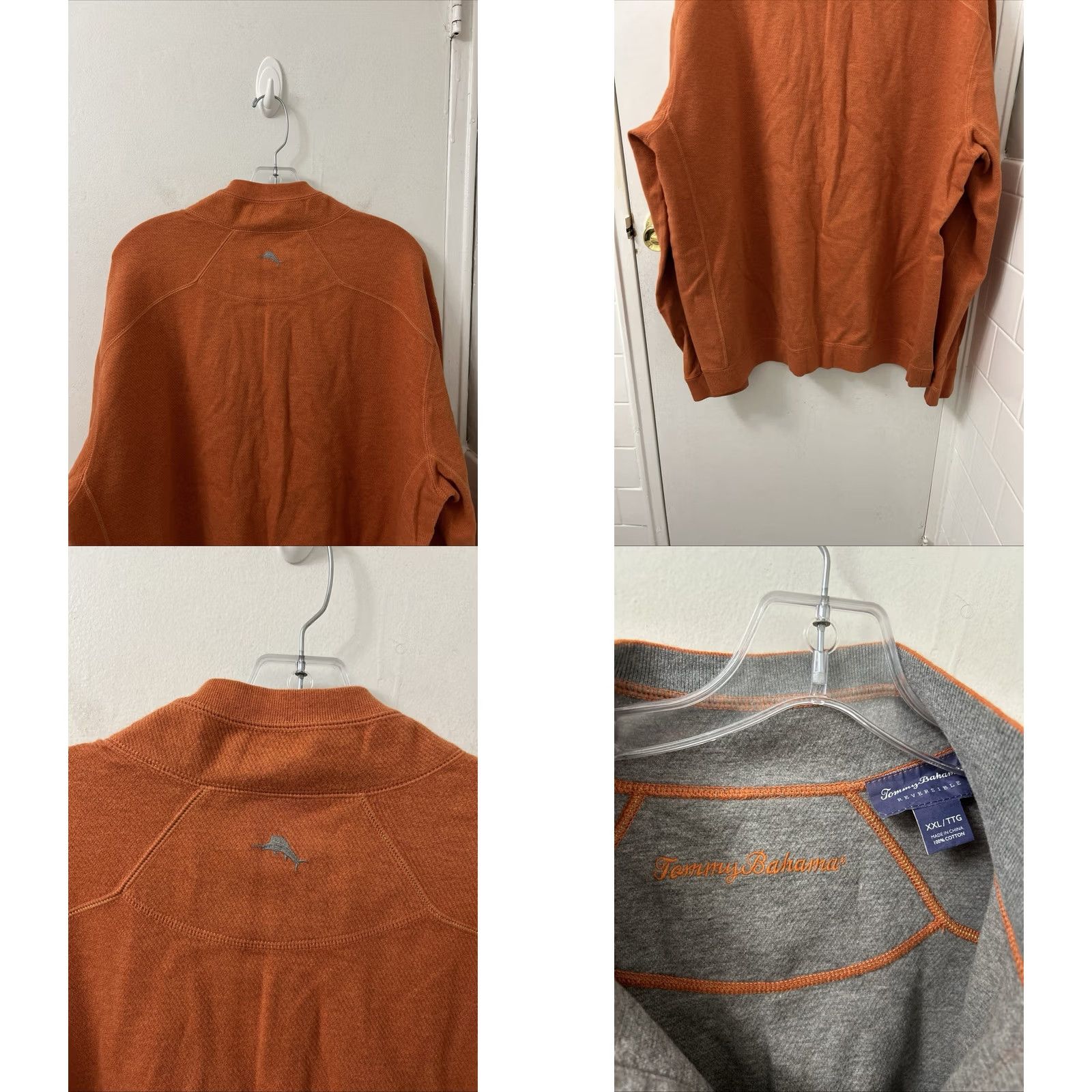 Tommy Bahama VINTAGE Tommy Bahama Reversible 1/4 Zip Mens 2XL Orange Pullover Marlin Cotton L/S Size US XXL / EU 58 / 5 - 8 Thumbnail