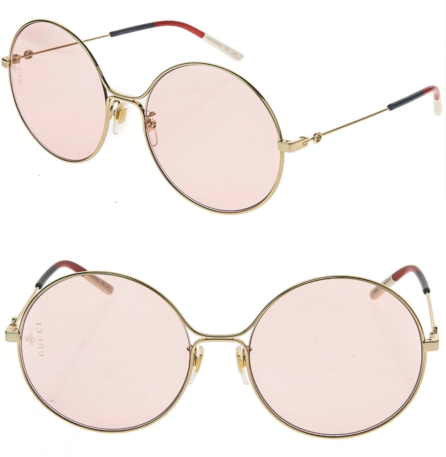 GUCCI 0395 Gold Pink Sylvie Stripe Round Metal GG0395S 004 - Main Image