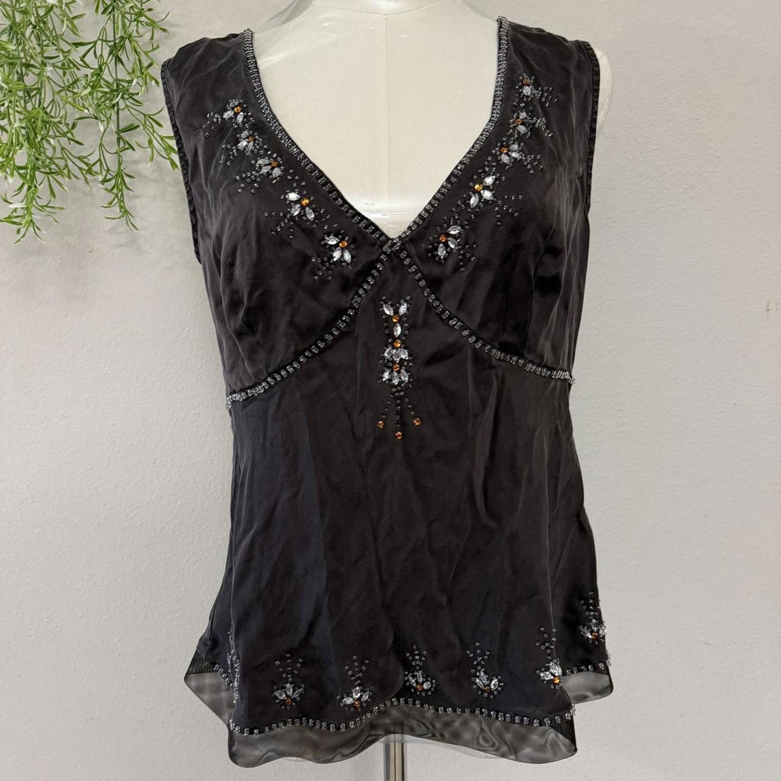 Designer Y2k Silk Rhinestone Fairy Bead Indie Boho Top Large Size L / US 10 / IT 46 - 1 Thumbnail