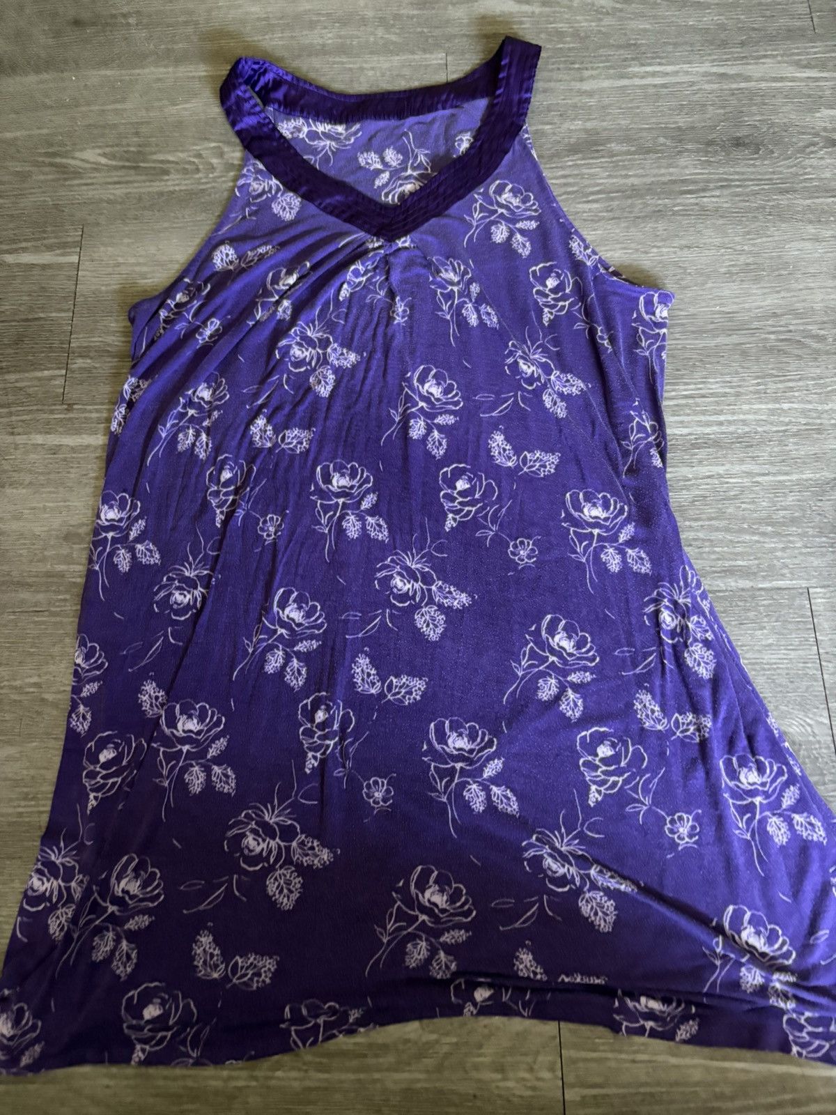 Other Beautiful Women's Purple White Floral V Neck Tankdress Size L / US 10 / IT 46 - 1 Thumbnail