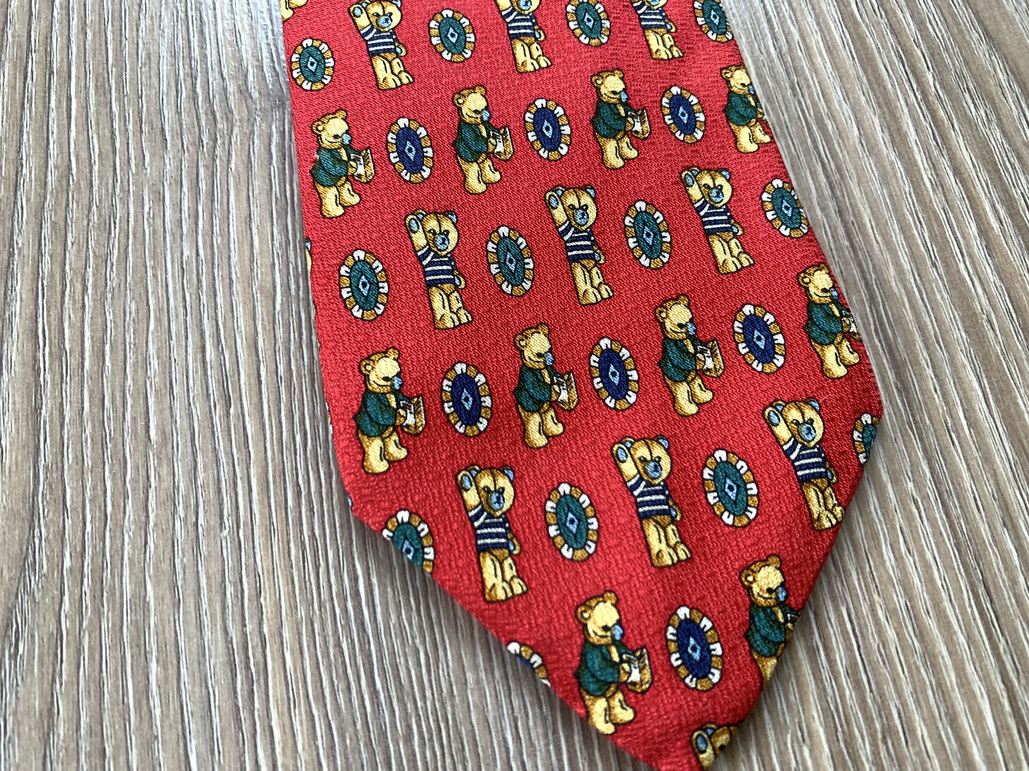 Other Angelo Litrico Red Vintage Bear Printed Silk Tie Size ONE SIZE - 4 Thumbnail