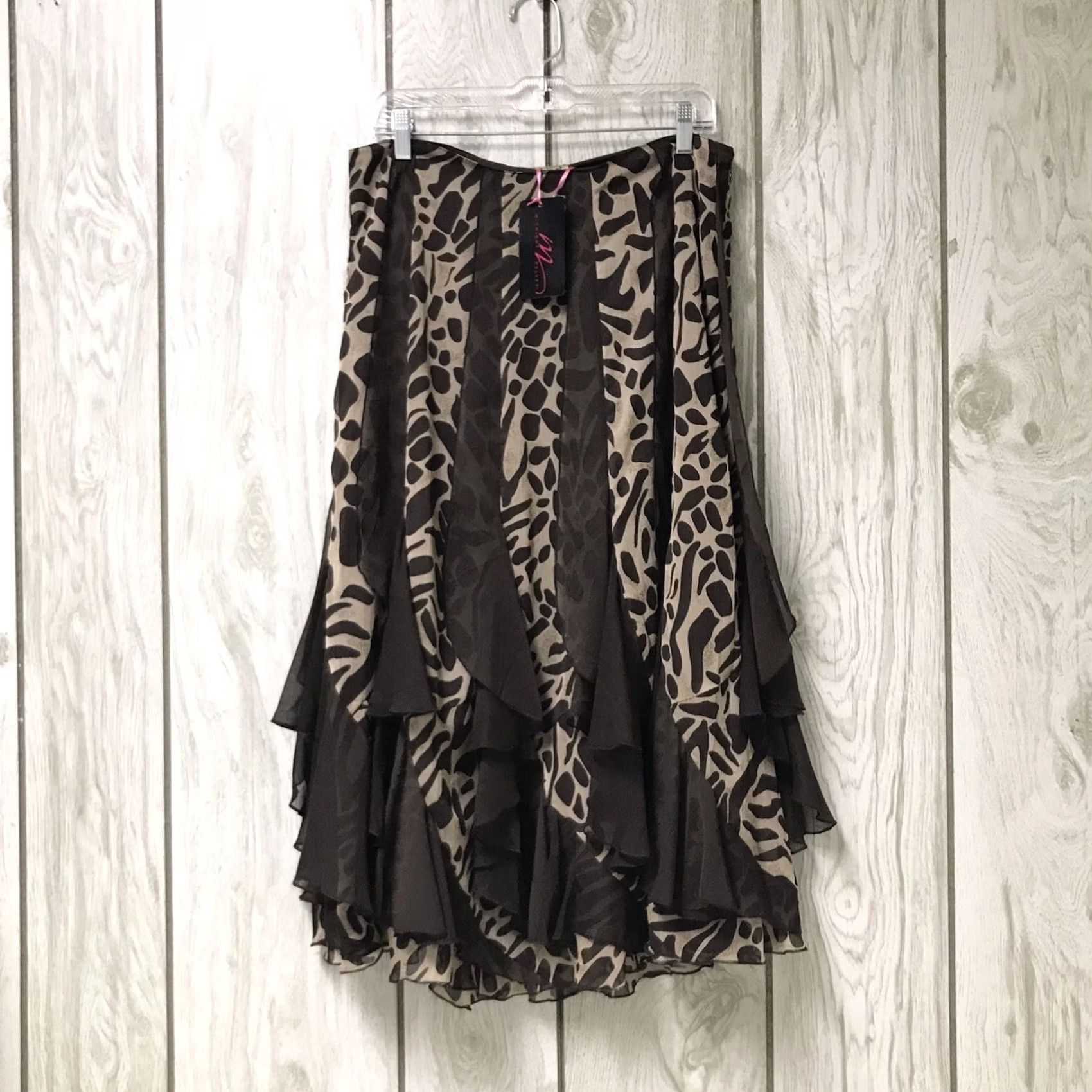 Velvet VINTAGE Midnight Velvet Skirt Woman Maxi Godet Ruffle Animal Print Giraffe Cream/Brown M Womens Long Bohemian Safari Size 32" / US 10 / IT 46 - 2 Thumbnail