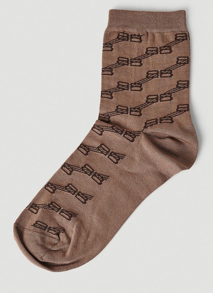 Balenciaga o1mt1gz0724 Size: OS / Monogram Socks in Beige Size ONE SIZE - 2 Thumbnail
