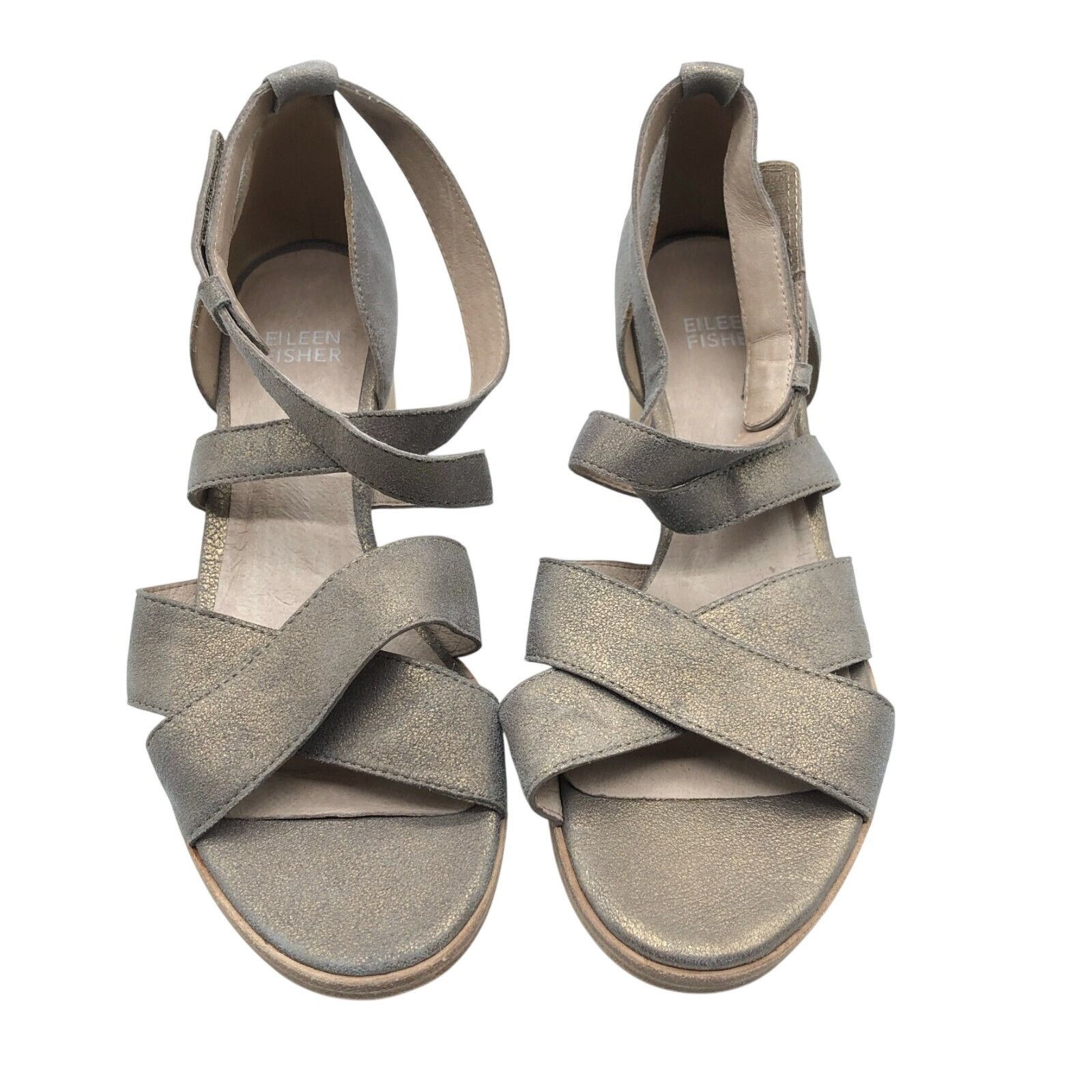 Eileen Fisher Eileen Fisher Womens Sandals Block Heel Leather Metallic Gra Size US 6.5 / IT 36.5 - 2 Thumbnail