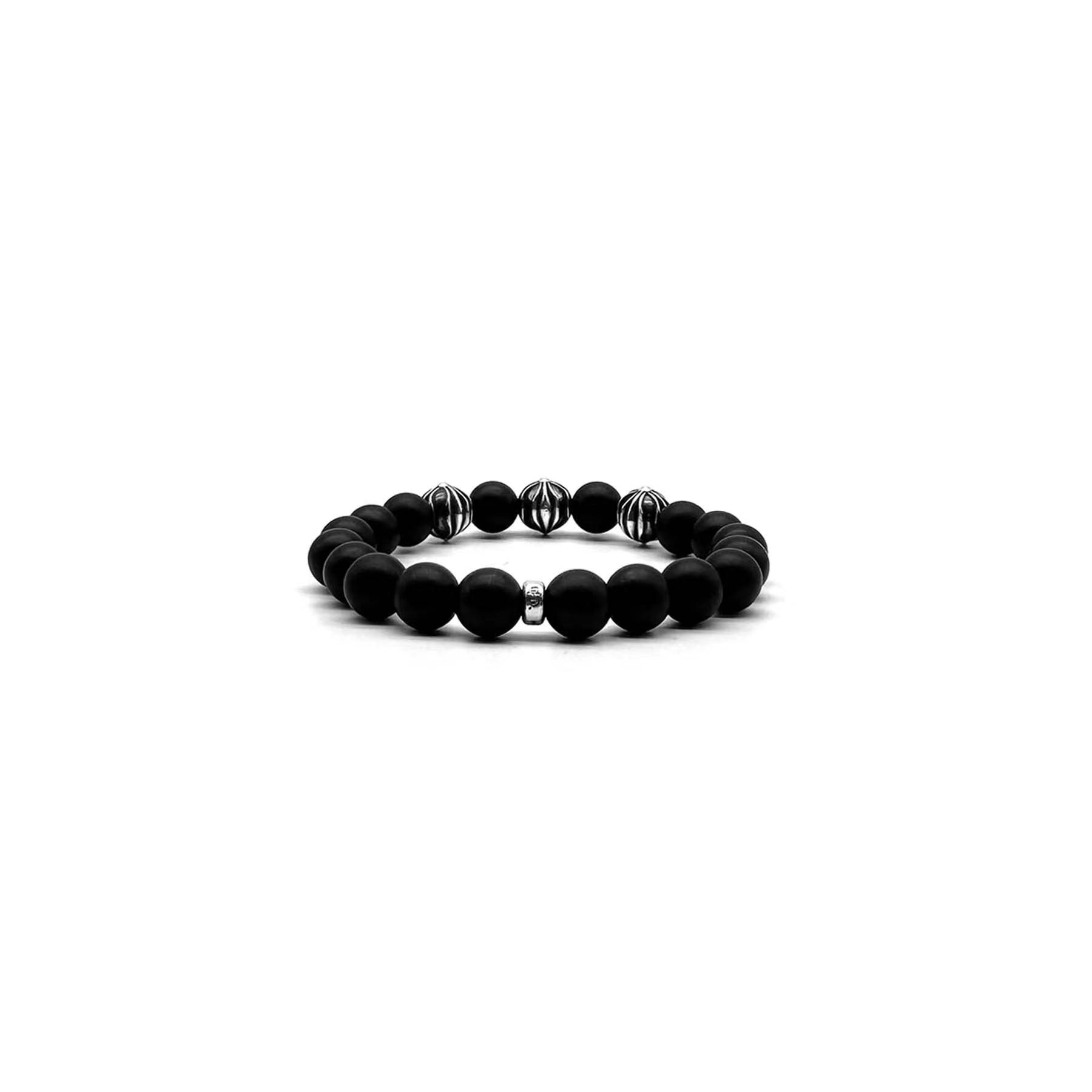 Chrome Hearts Chrome Hearts 10mm Frosted Black 4 Silver Beaded Bracelet Size ONE SIZE - 2 Thumbnail
