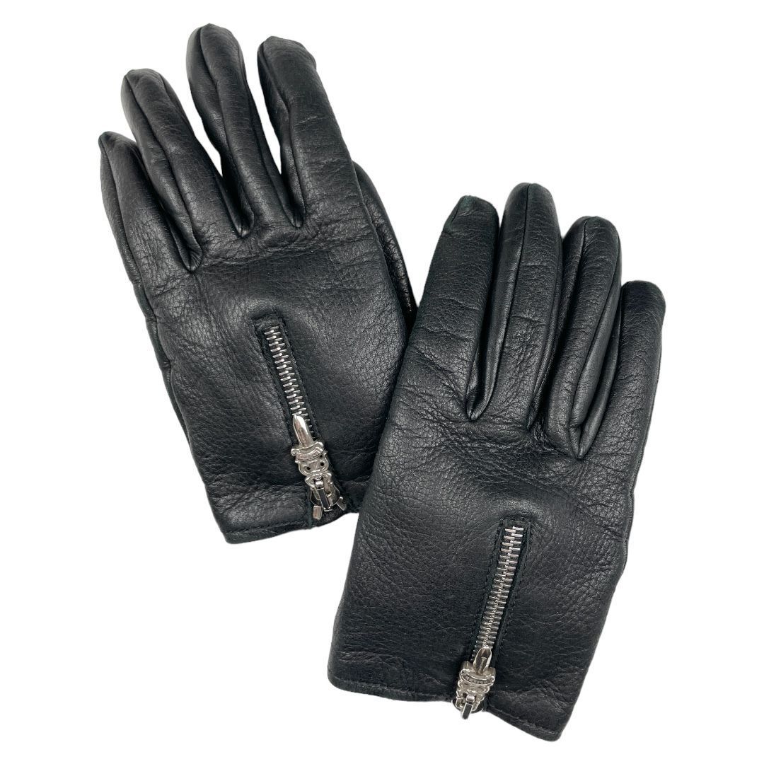 Pre-owned Chrome Hearts Dagger Zip Up Cashmere Leather Gloves In Black